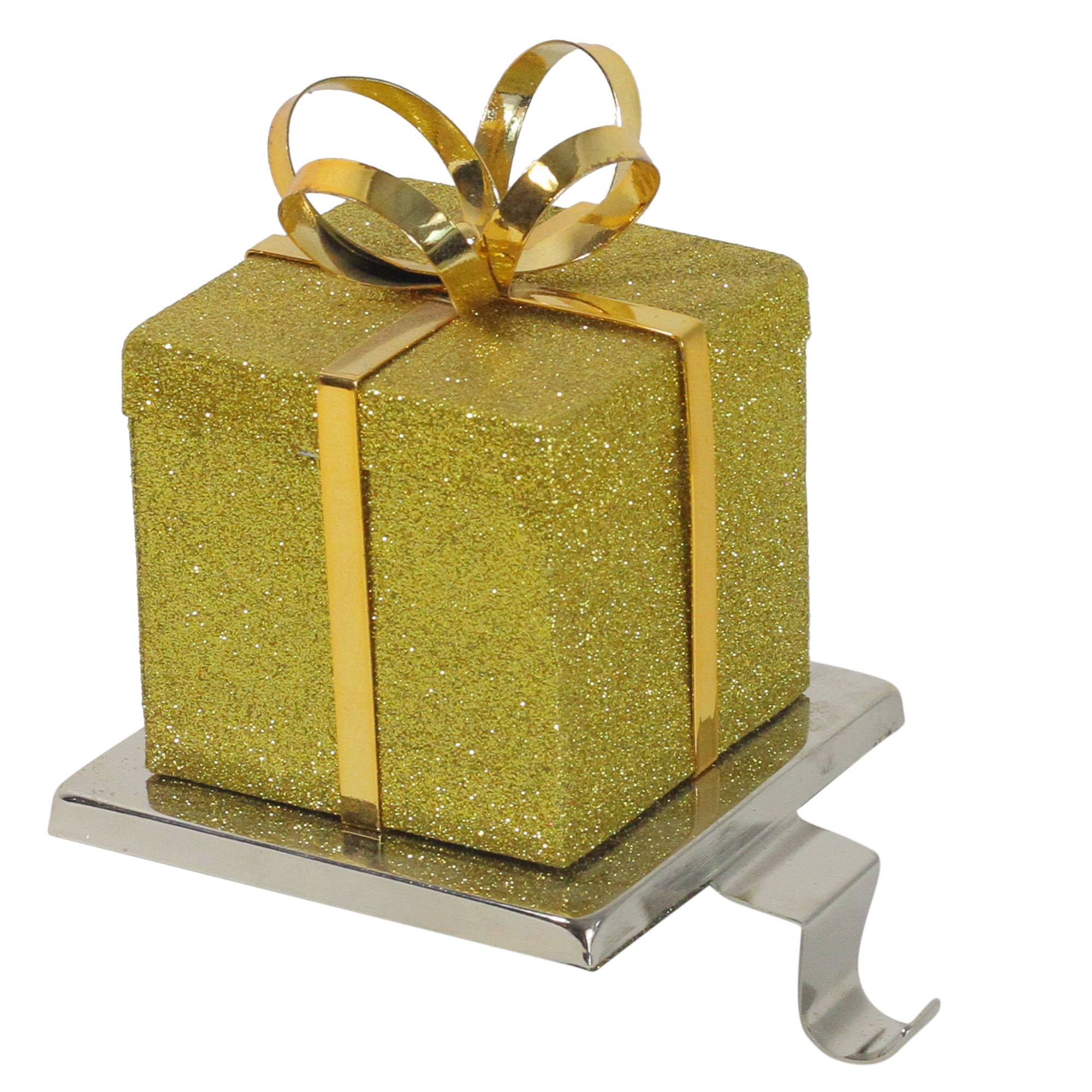 Gold and Silver Glitter Gift Box Metal Stocking Holder