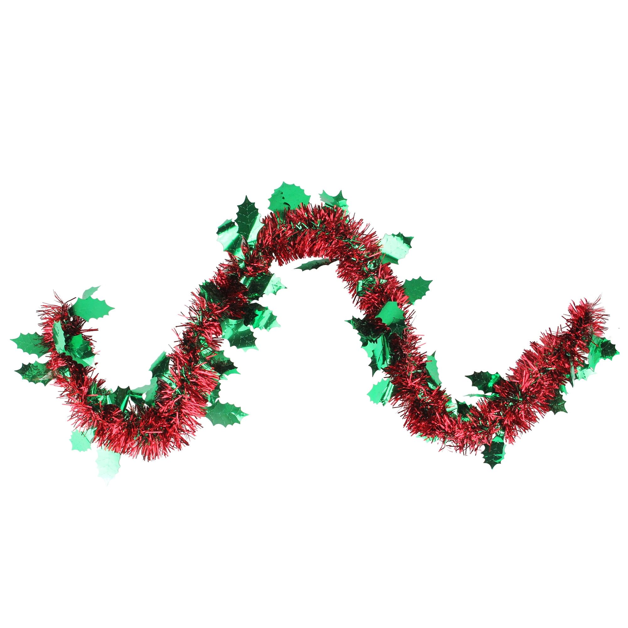 50' Red and Green Tinsel Christmas Garland with Holly