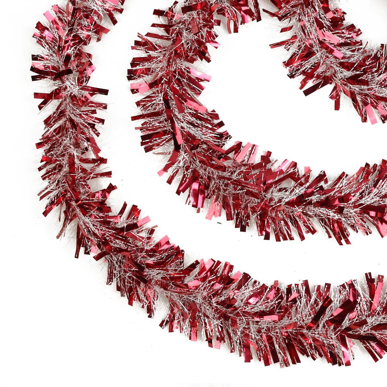 50' Red and White Wide Cut Christmas Tinsel Garland