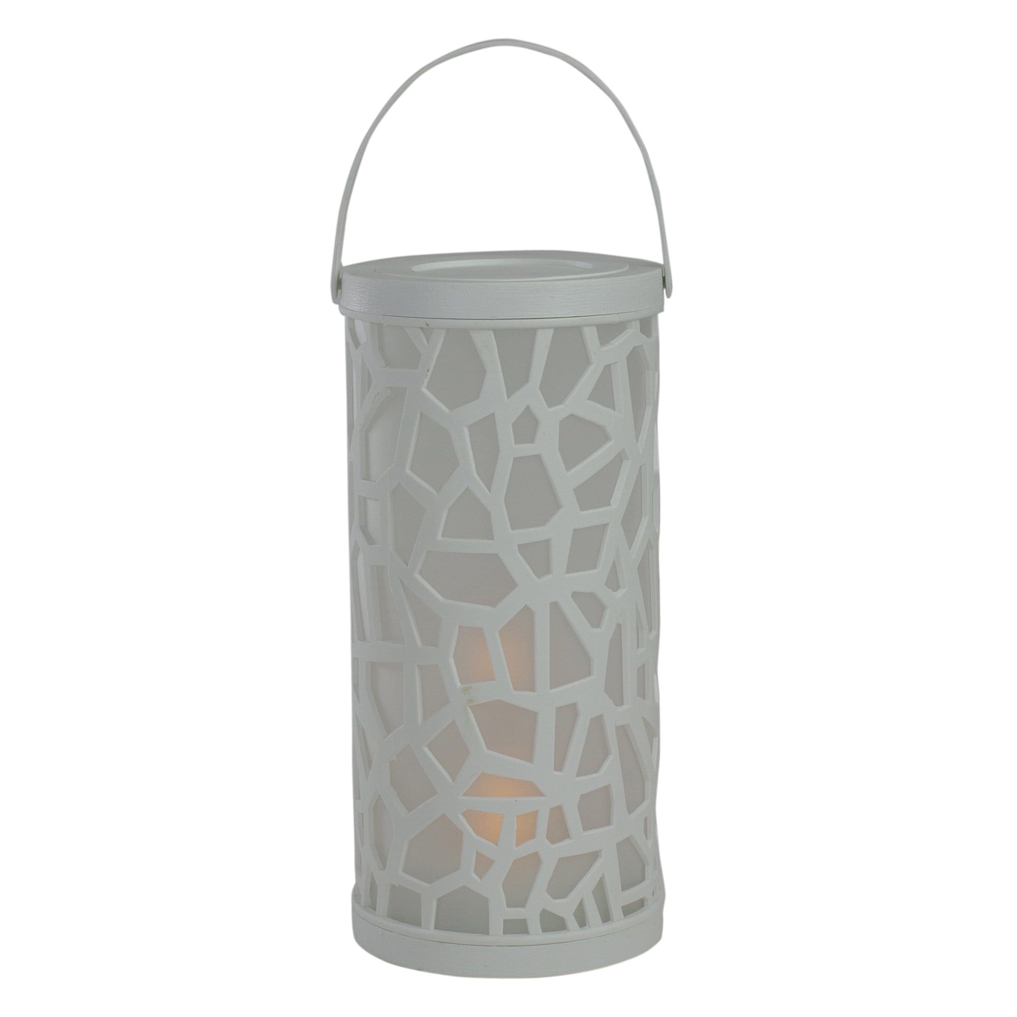 9" Modern White LED Faux Flame Plastic Tabletop Lantern