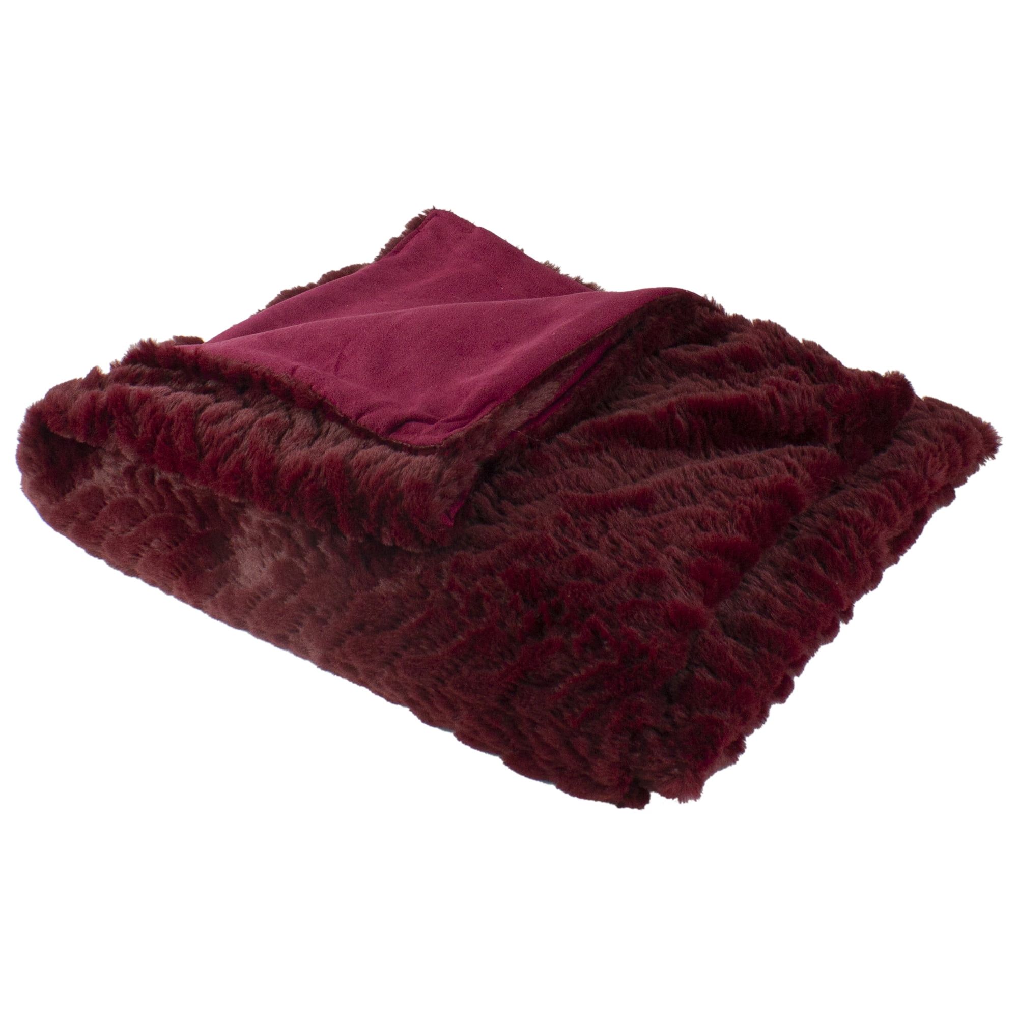 Burgundy Red Twin Faux Fur Reversible Throw Blanket