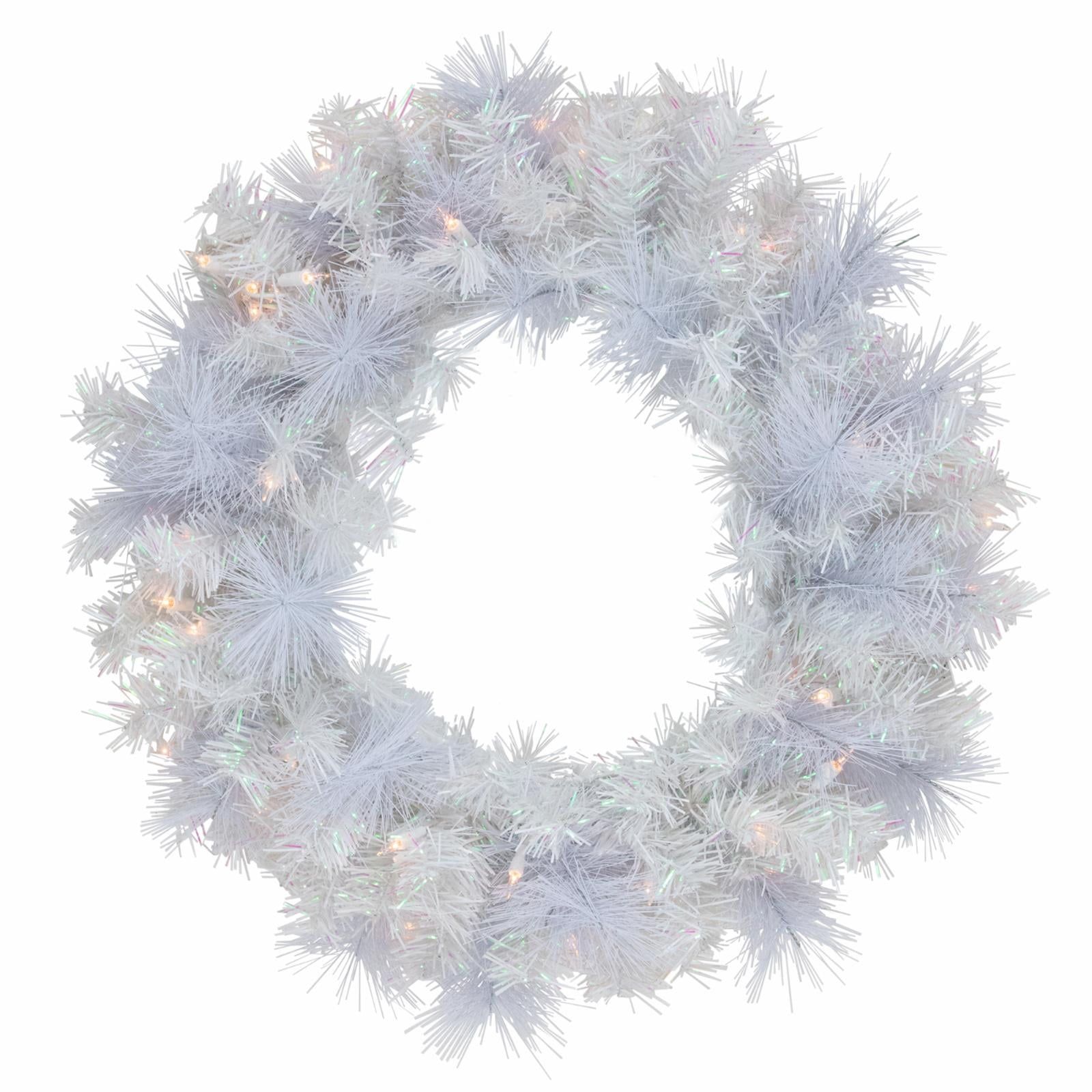 24-Inch Pre-Lit White Pine Artificial Christmas Wreath with Clear Lights