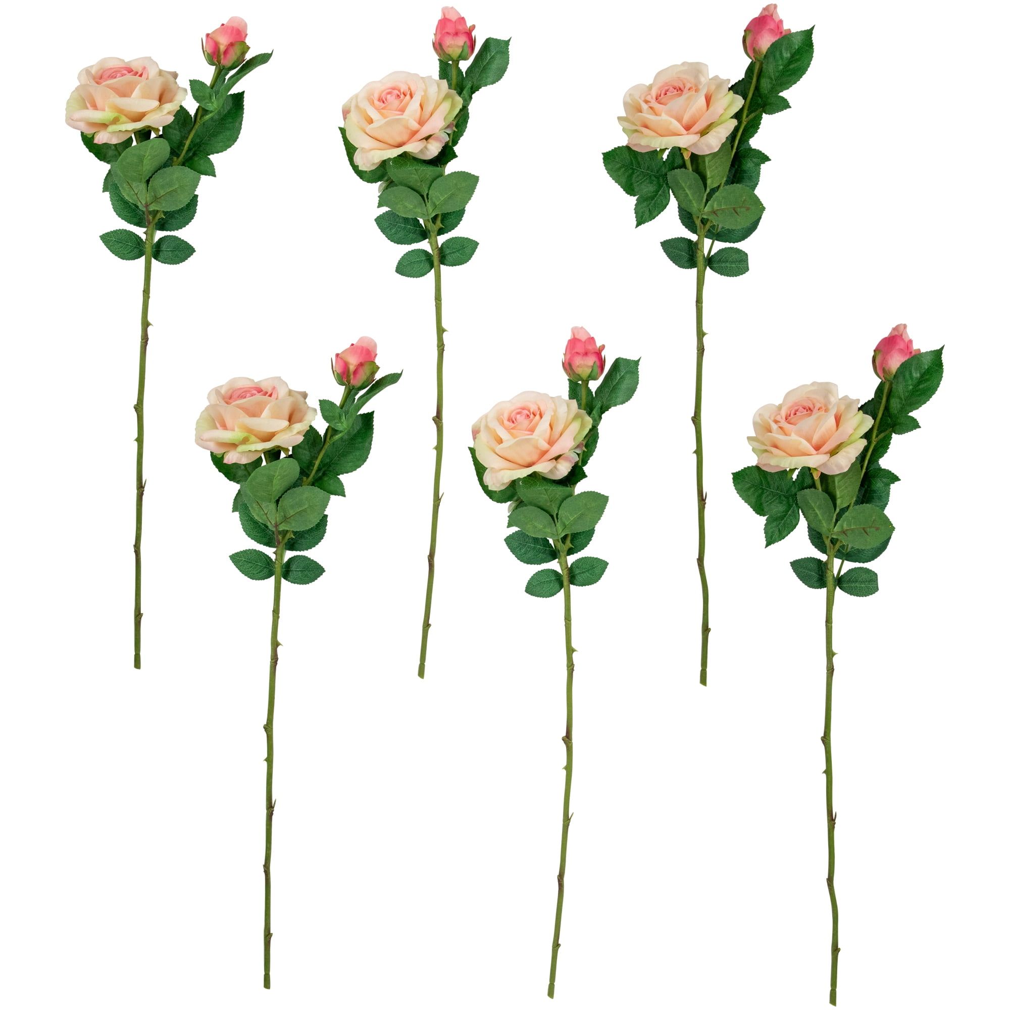 Set of 6 Light Pink Real Touch Artificial Rose Stems