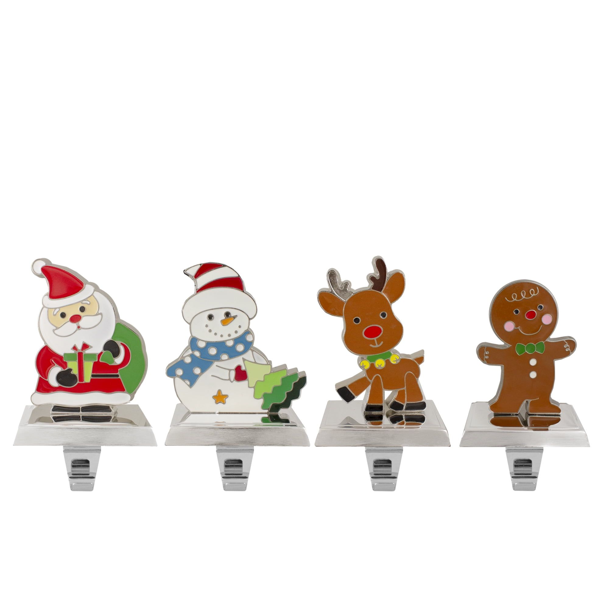 Set of 4 Christmas Character Stocking Holders with Silver Base