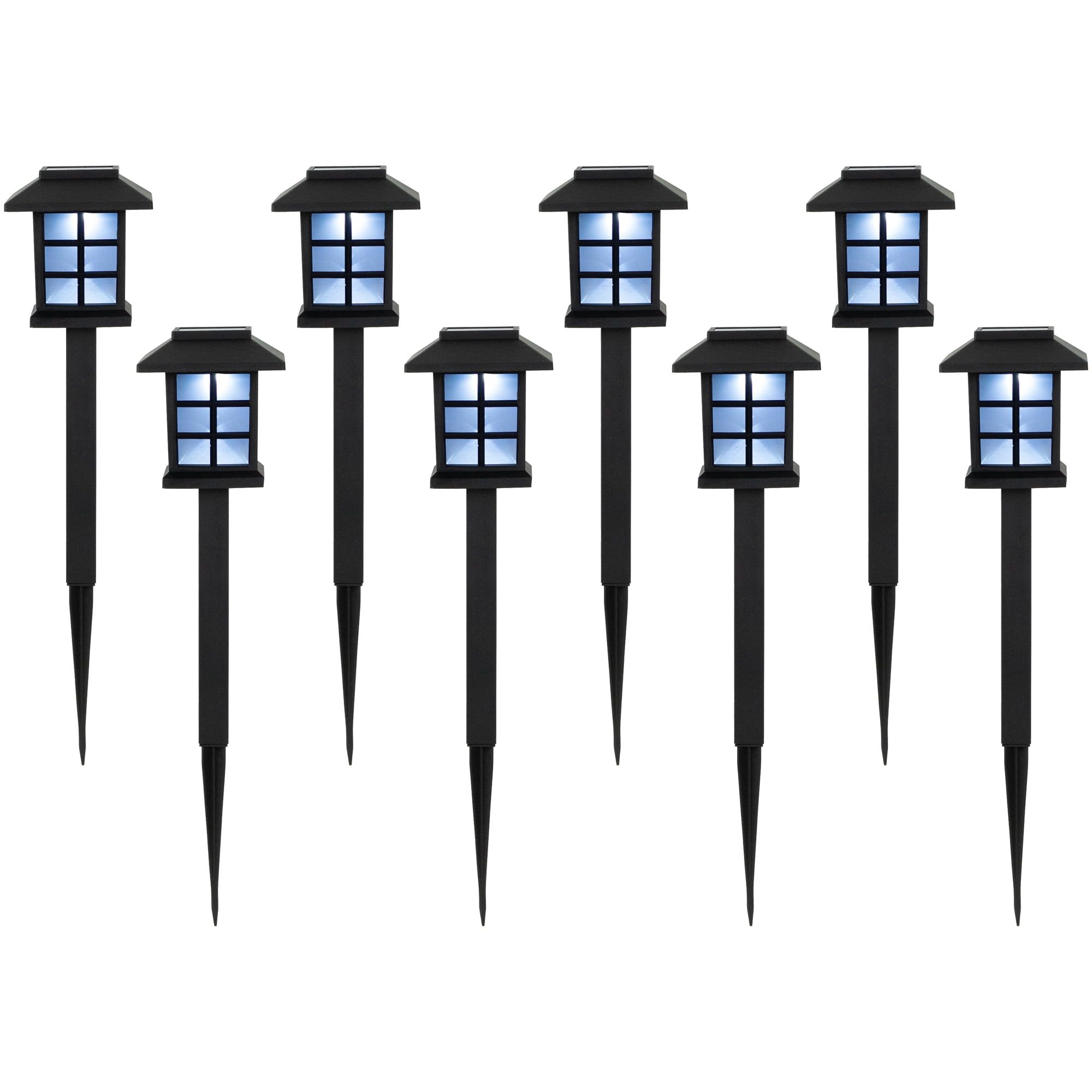 Set of 8 Black Solar LED Lantern Pathway Markers, 14.25"