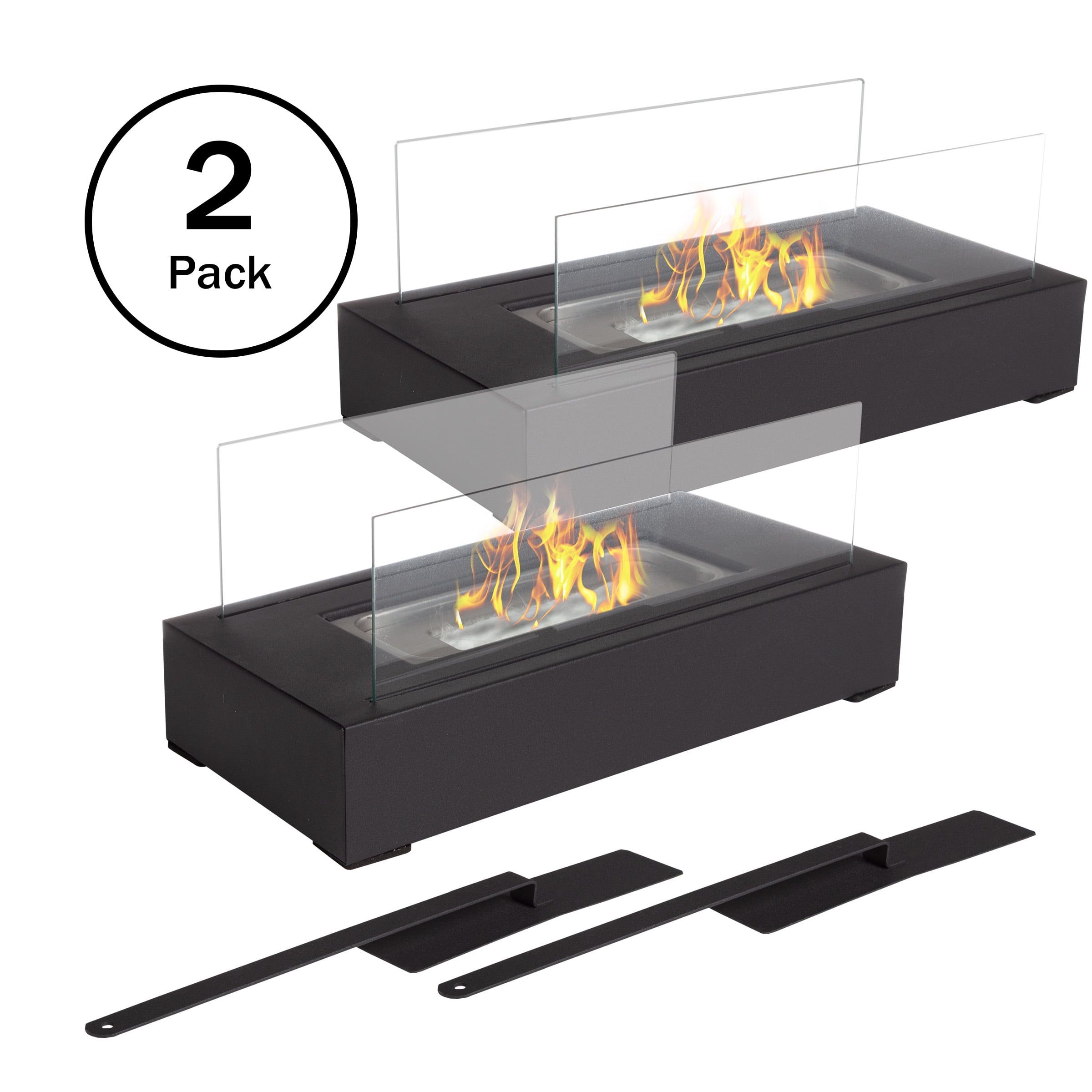 Black Rectangular Bio Ethanol Tabletop Fireplace Set, 2-Pack