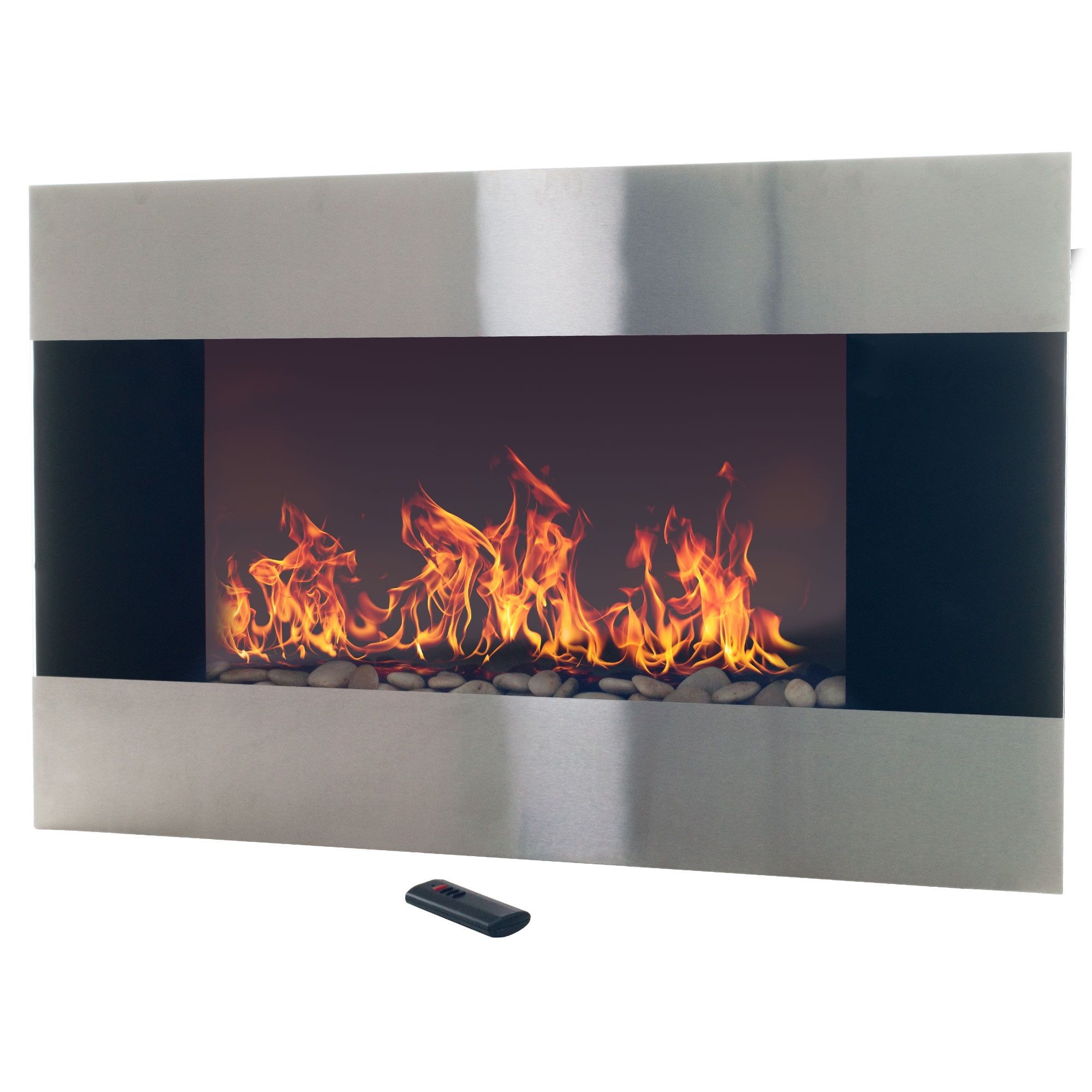 36-Inch Stainless Steel Wall-Mount Electric Fireplace with Remote