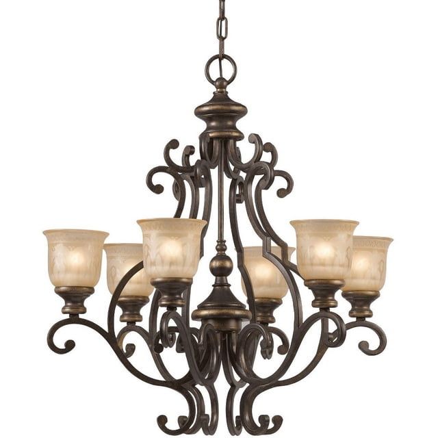 Norwalk Bronze Umber 6-Light Chandelier with Amber Glass Globes