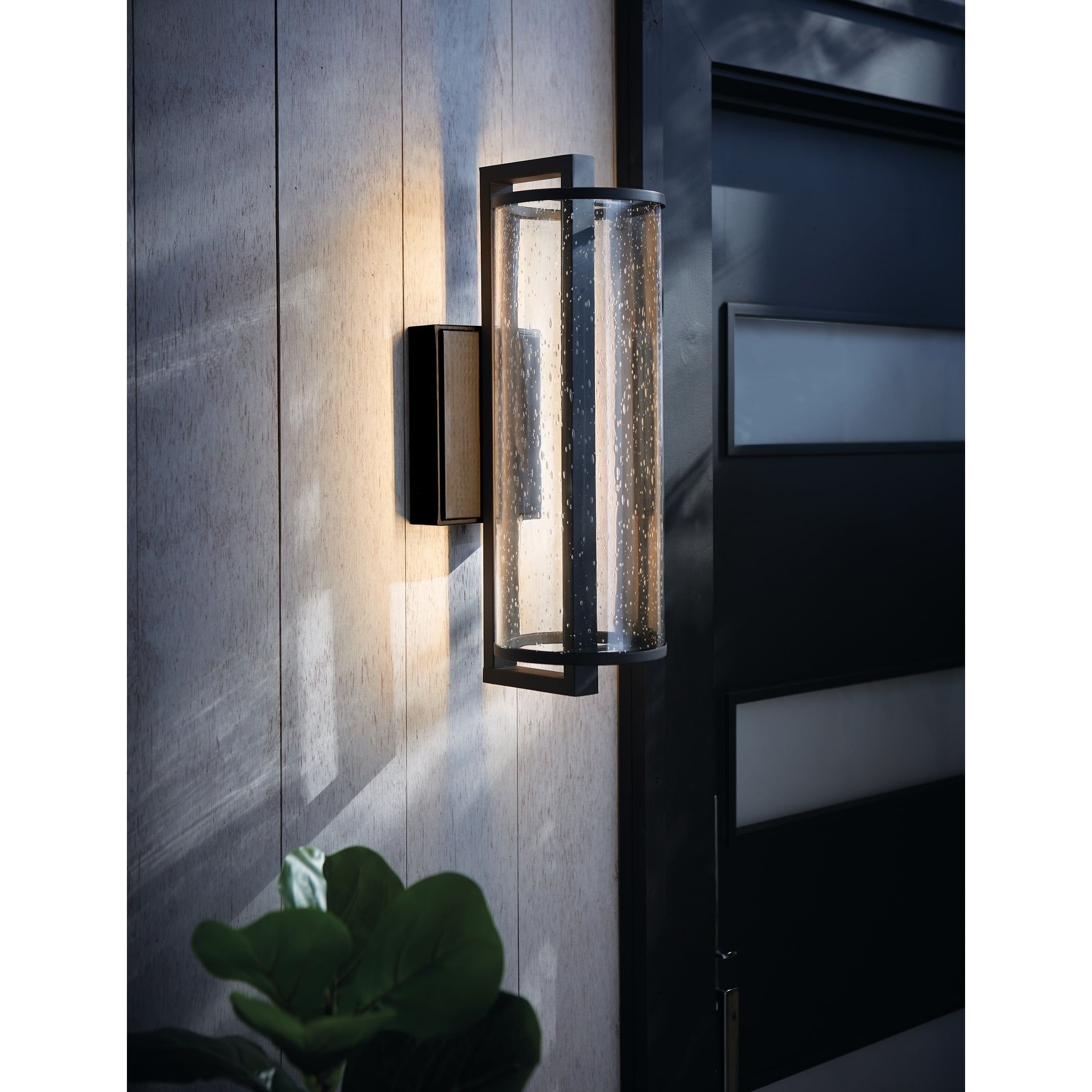 Matte Black LED Outdoor Wall Sconce with Seeded Glass