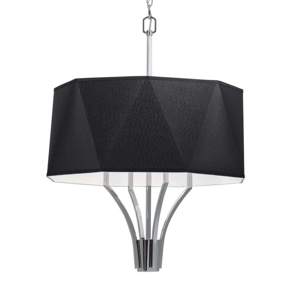 Polished Nickel 4-Light Drum Chandelier with Black Fabric Shade