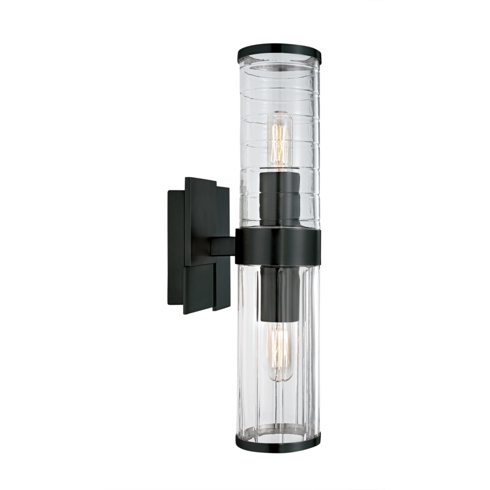 Matte Black Dimmable Cylinder Sconce with Striped Glass