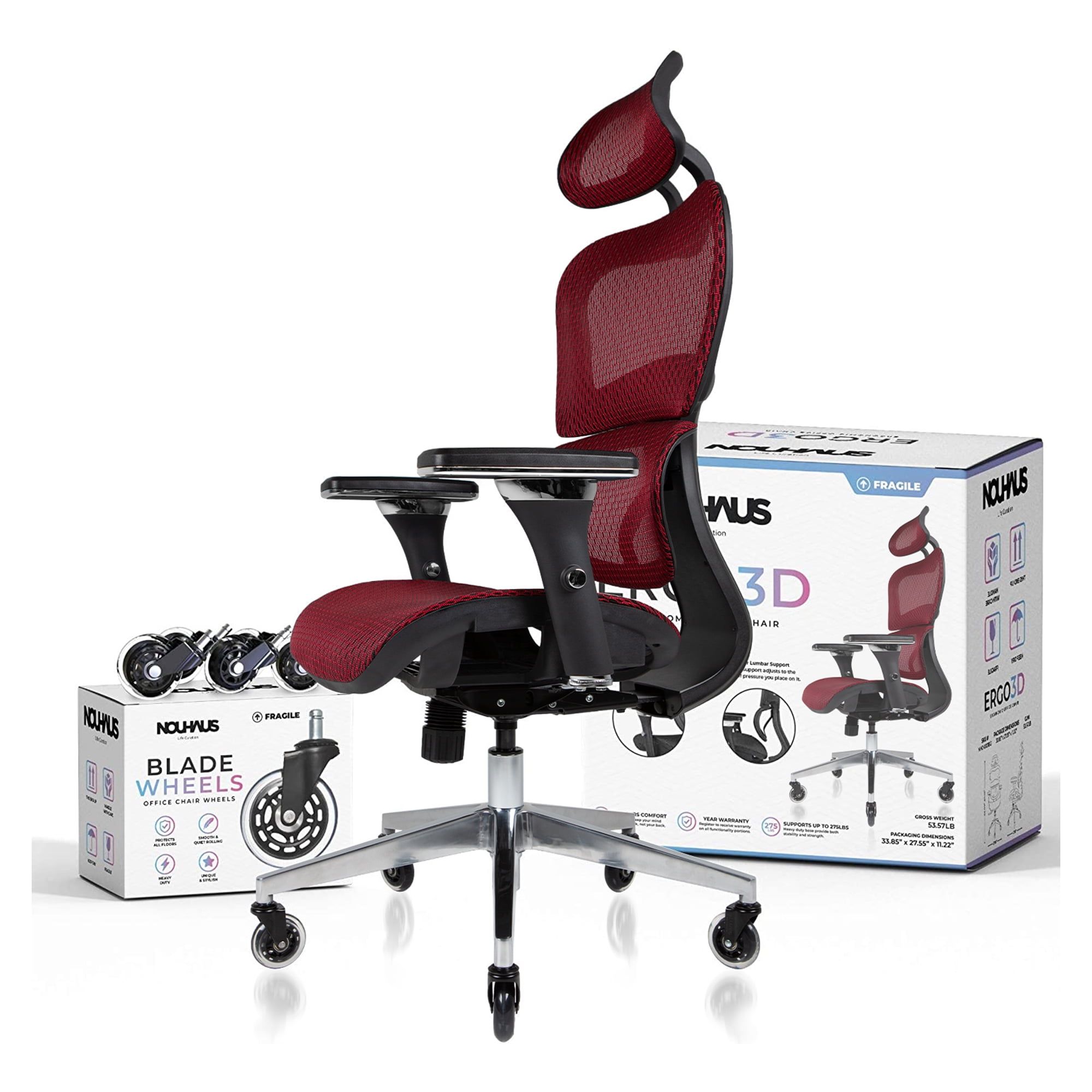 Ergo3D Dark Burgundy Mesh High Back Executive Office Chair