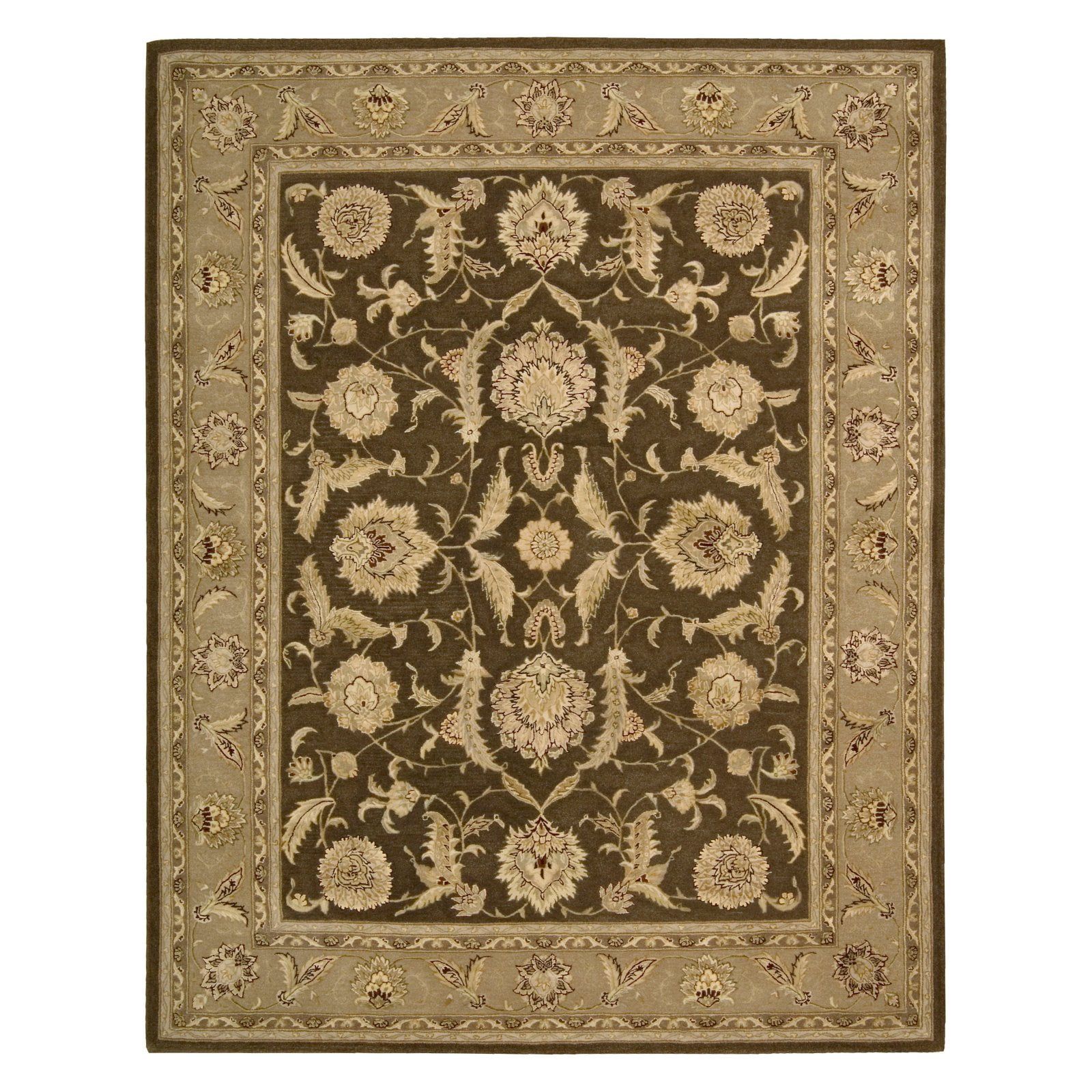 Elegant Aristocrat Brown & Beige Wool-Silk Hand-Tufted Runner Rug