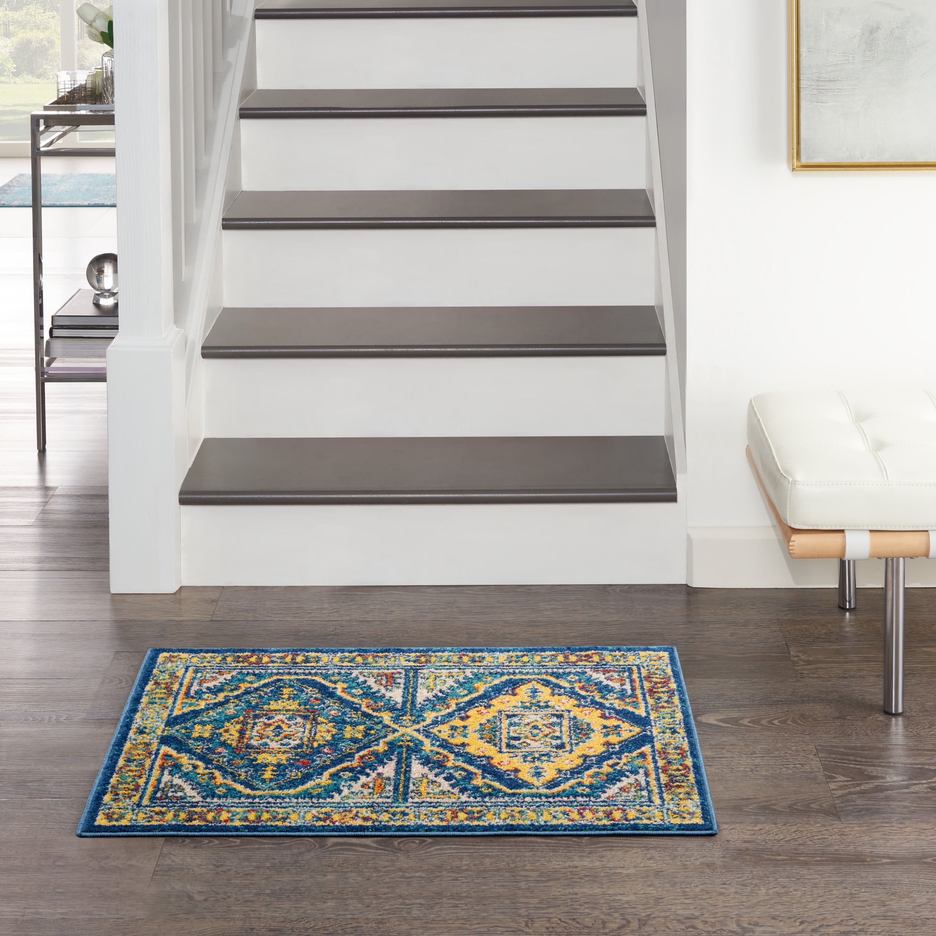 Handmade Blue Diamond Synthetic Rectangular Rug 2 ft x 3 ft