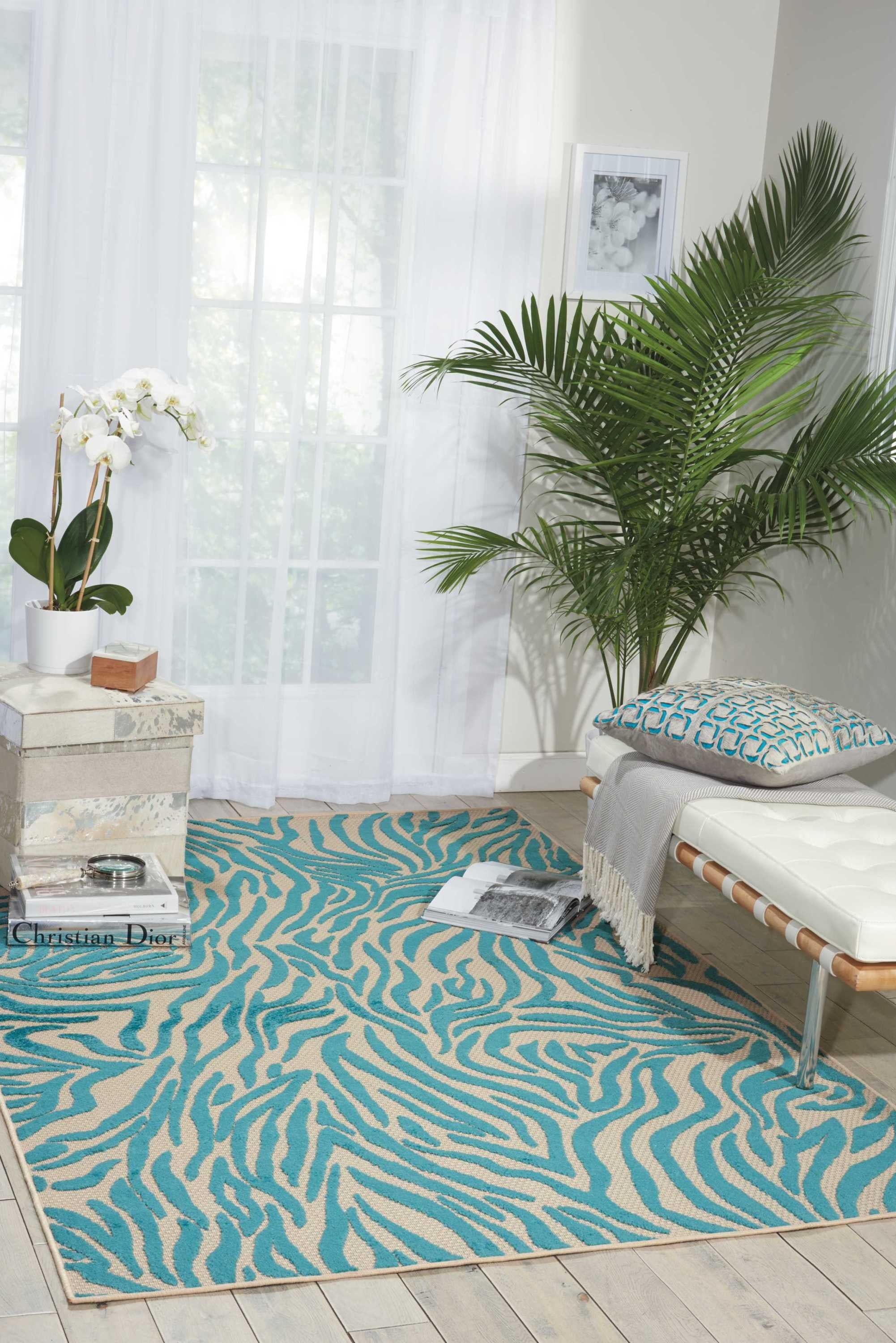 Aloha Blue Flat Woven Synthetic Stain-Resistant Area Rug