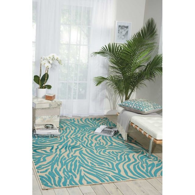 Aloha Blue Flat Woven Synthetic Stain-Resistant Area Rug