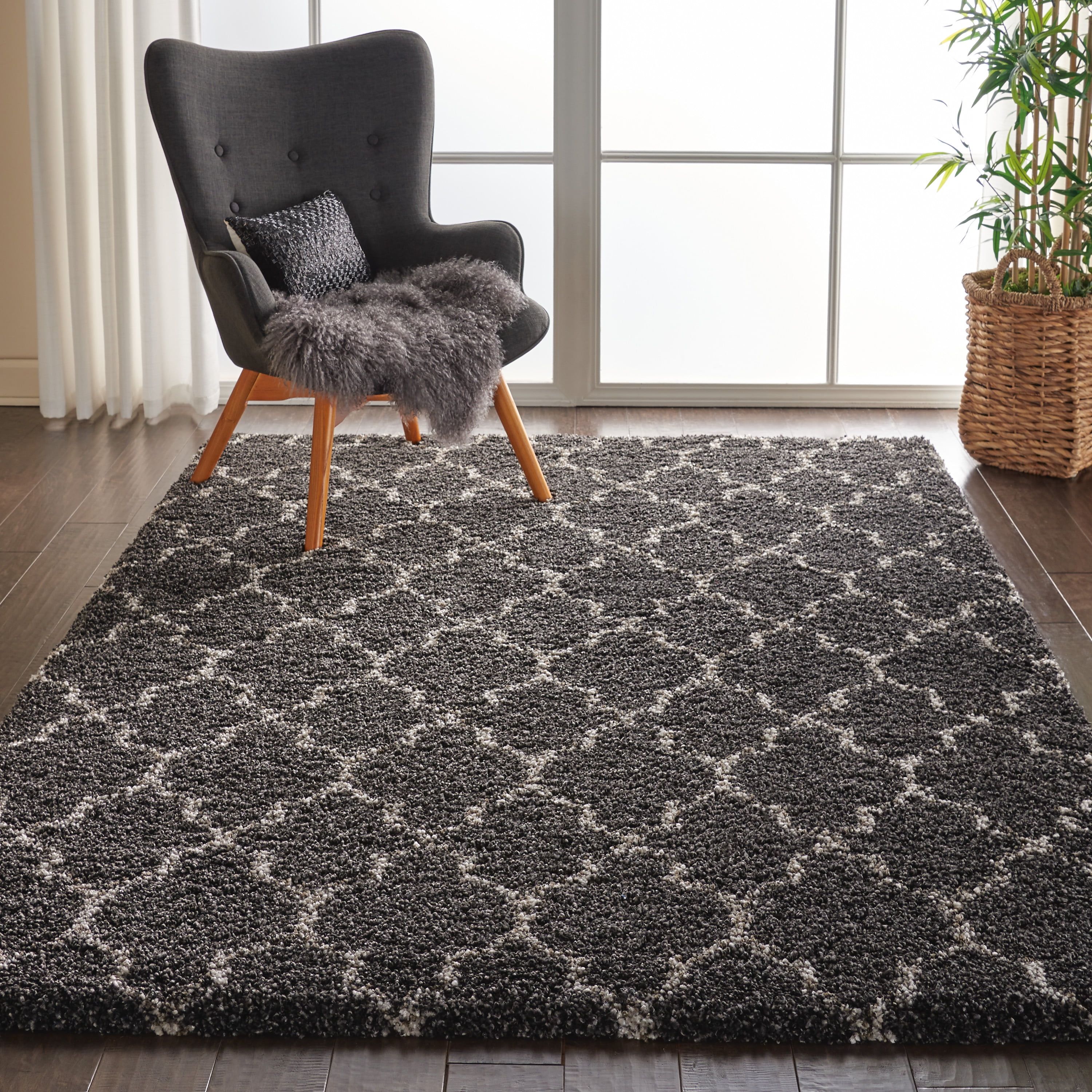 Charcoal Shag Synthetic 5' x 7' Plush Area Rug