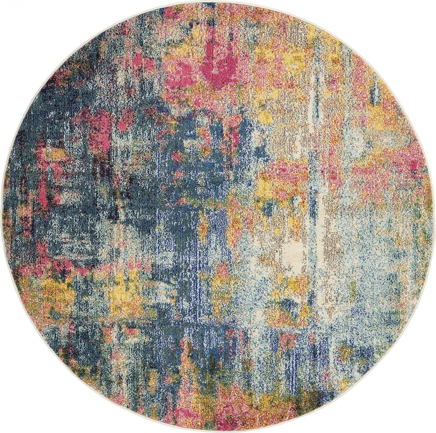 Blue Abstract Handmade Tufted Round Area Rug