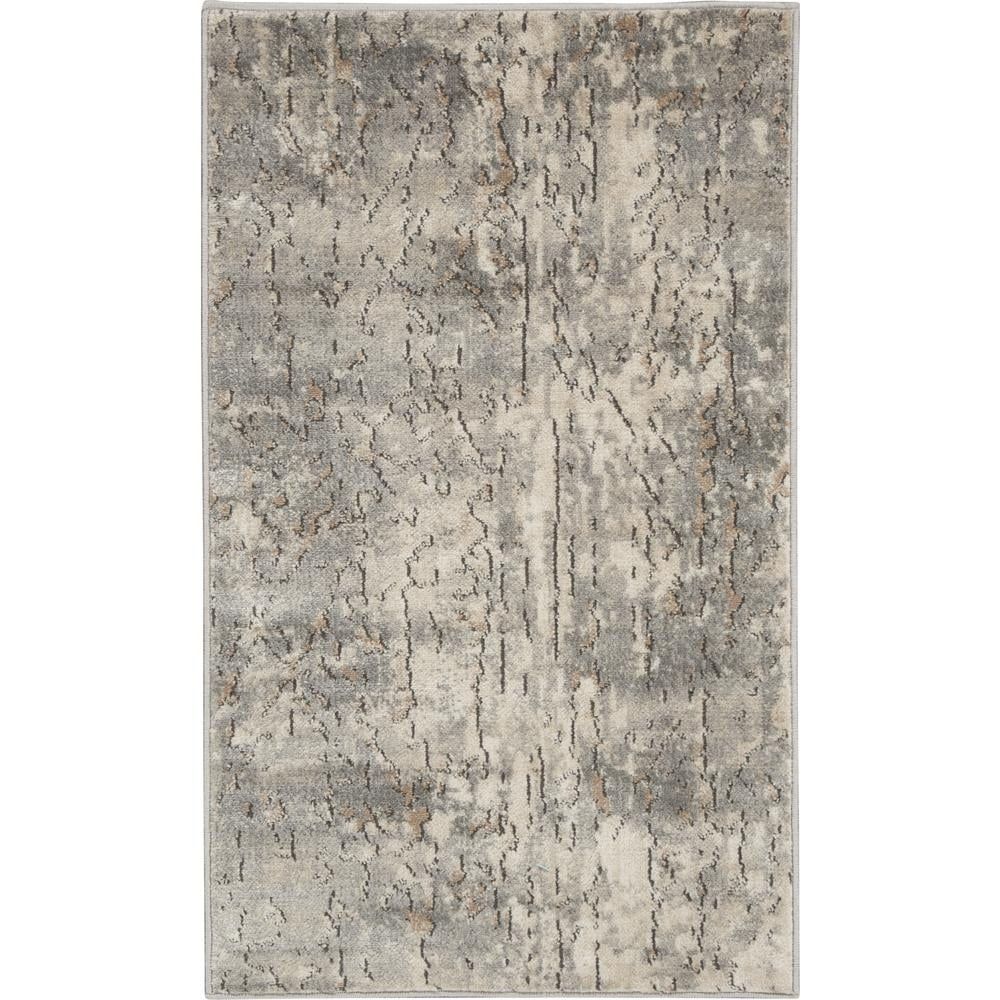 Harmony Abstract Beige/Grey Round Synthetic Area Rug, 27"