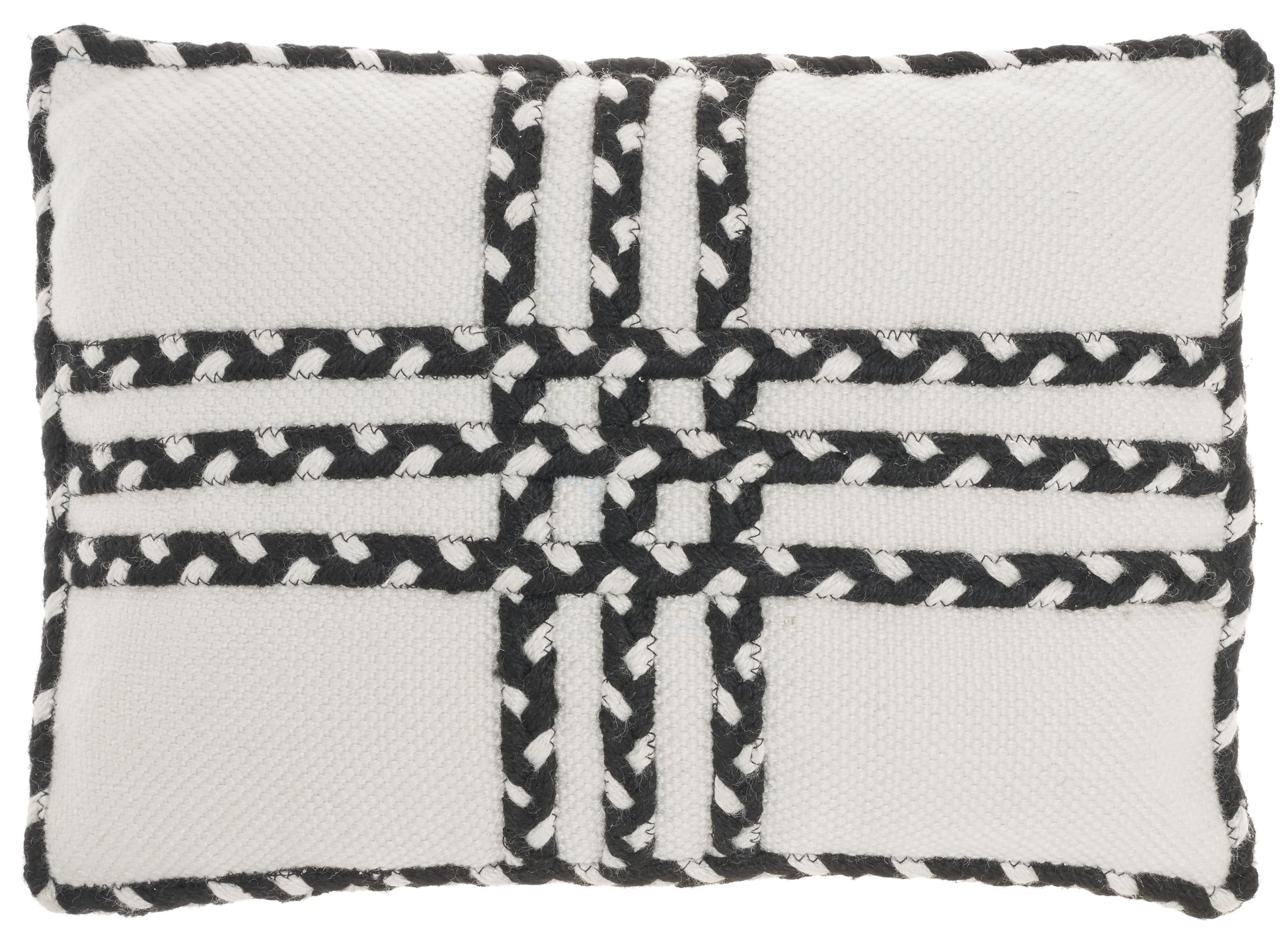 Black and Ivory Braided Polyester 14" x 20" Indoor/Outdoor Throw Pillow