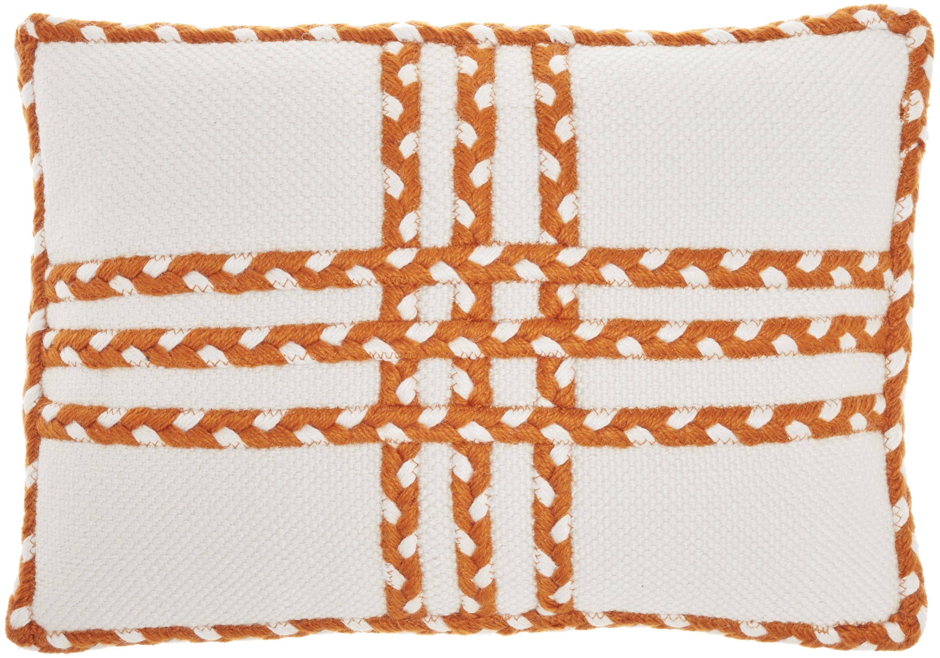 Orange and White Braided Rectangular Outdoor Throw Pillow