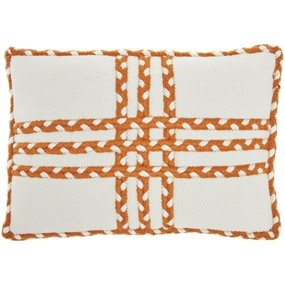 Orange and White Braided Rectangular Outdoor Throw Pillow