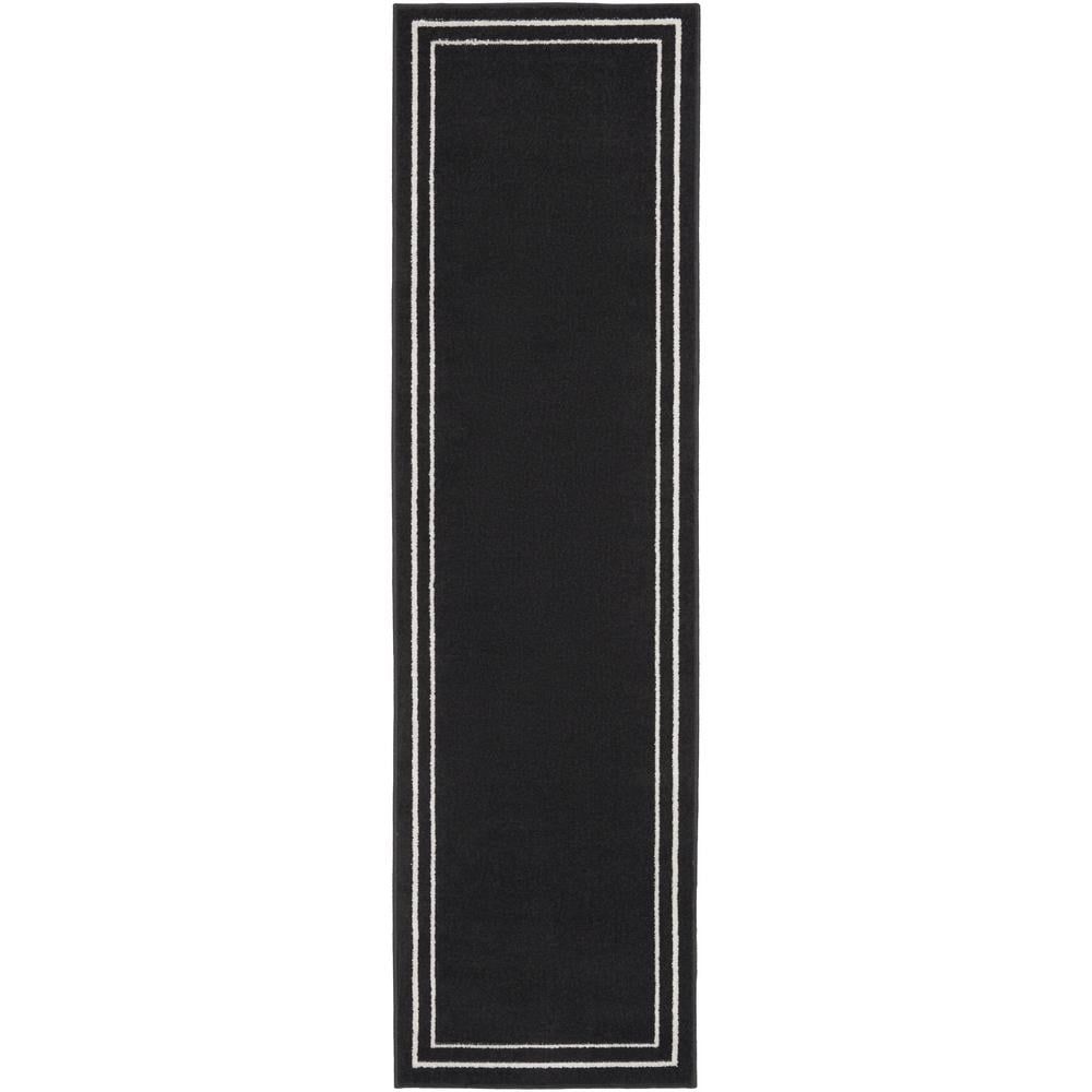 Essential Elegance 24" x 72" Black and Ivory Washable Outdoor Rug