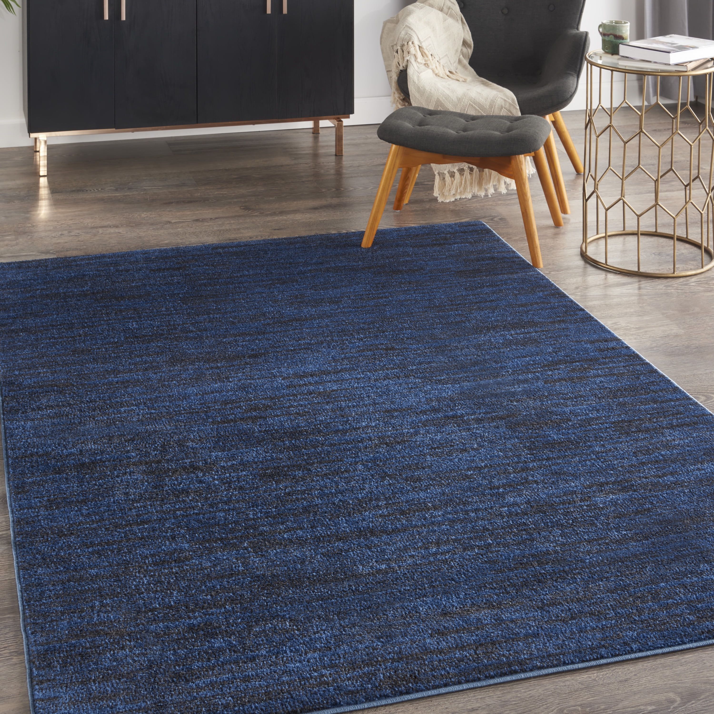 Midnight Blue Rectangular 4' x 6' Stain-Resistant Synthetic Rug