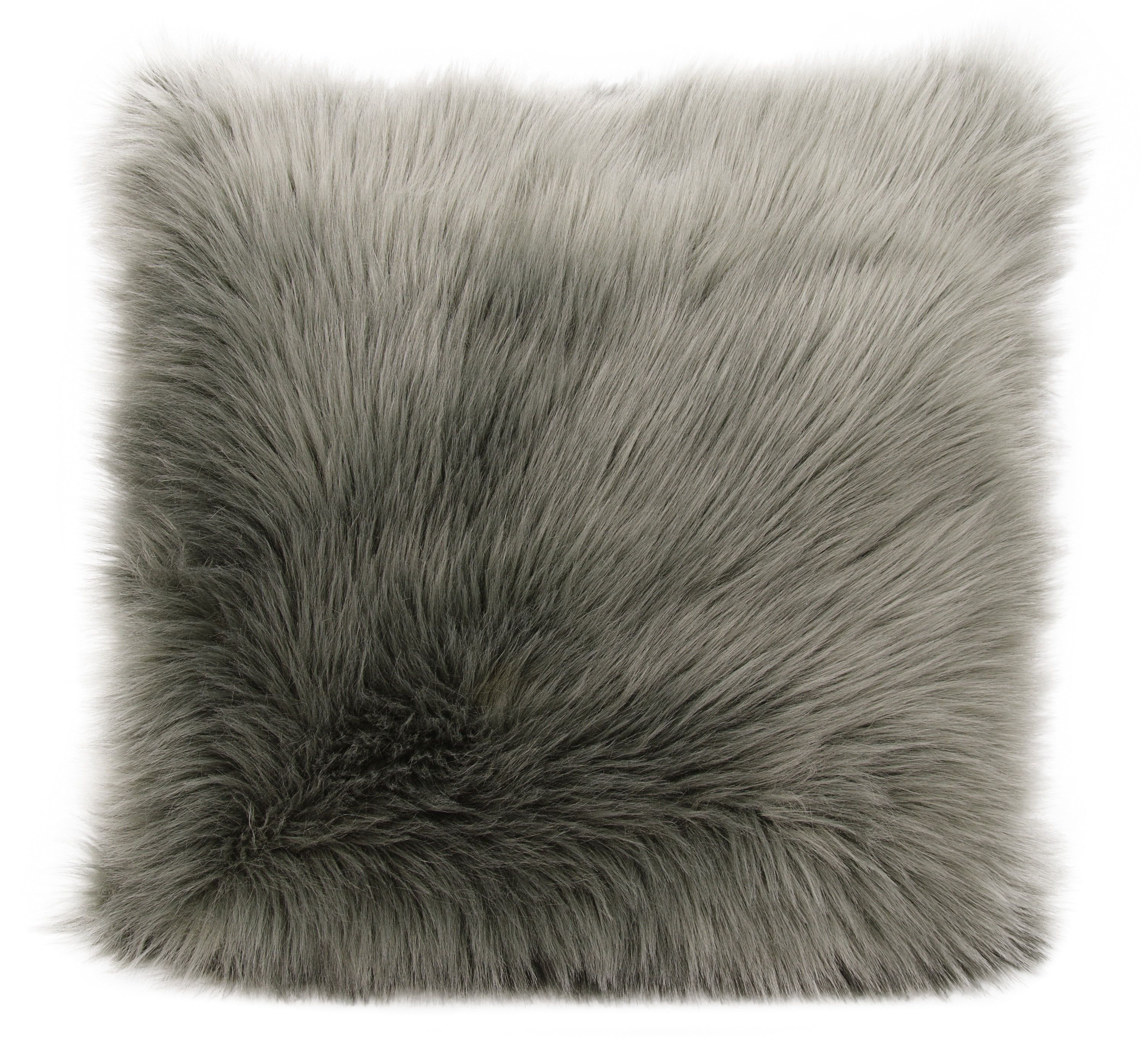 Silver Grey Faux Fur Square Throw Pillow Set