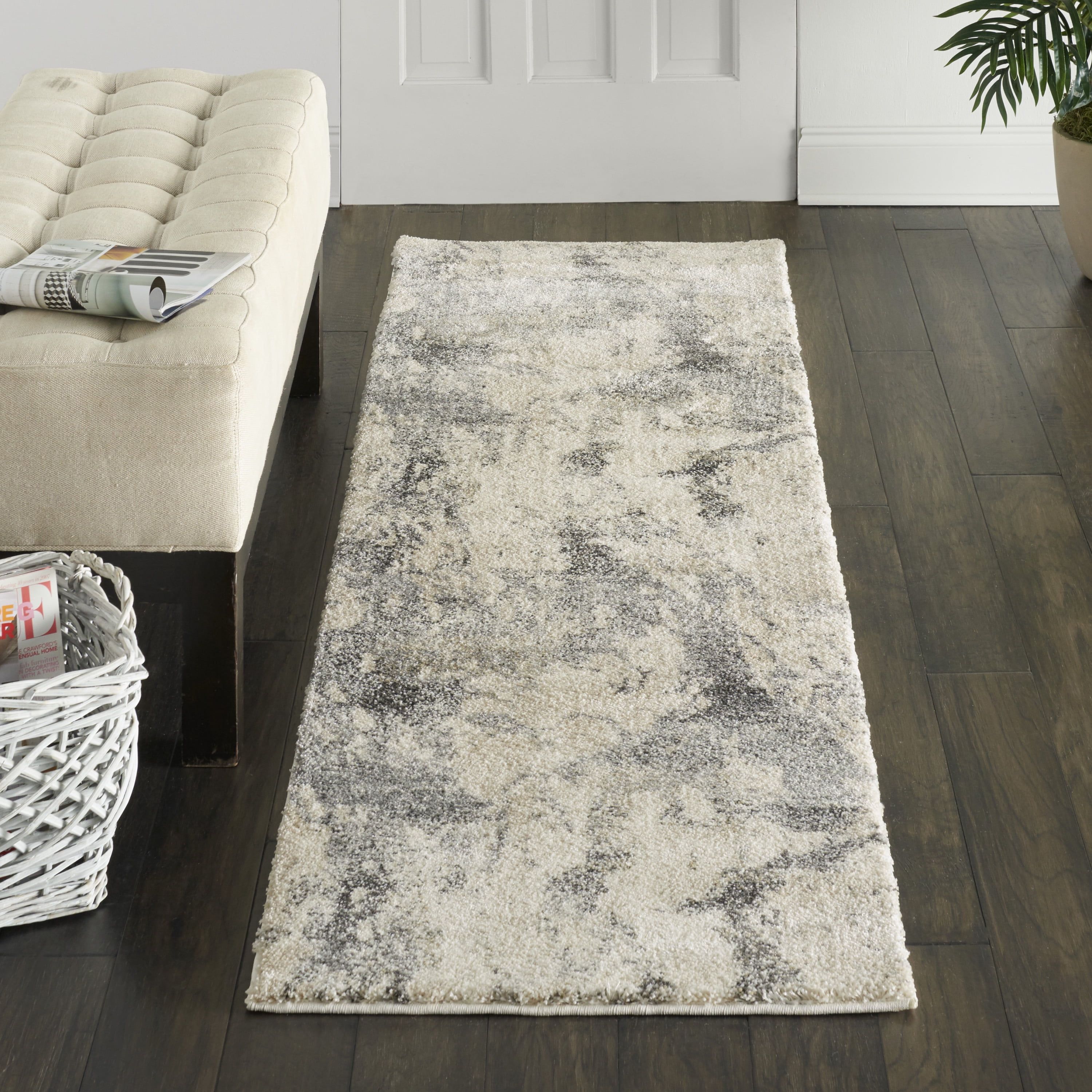 Handmade Cream Grey Abstract Stain-resistant Rug Runner