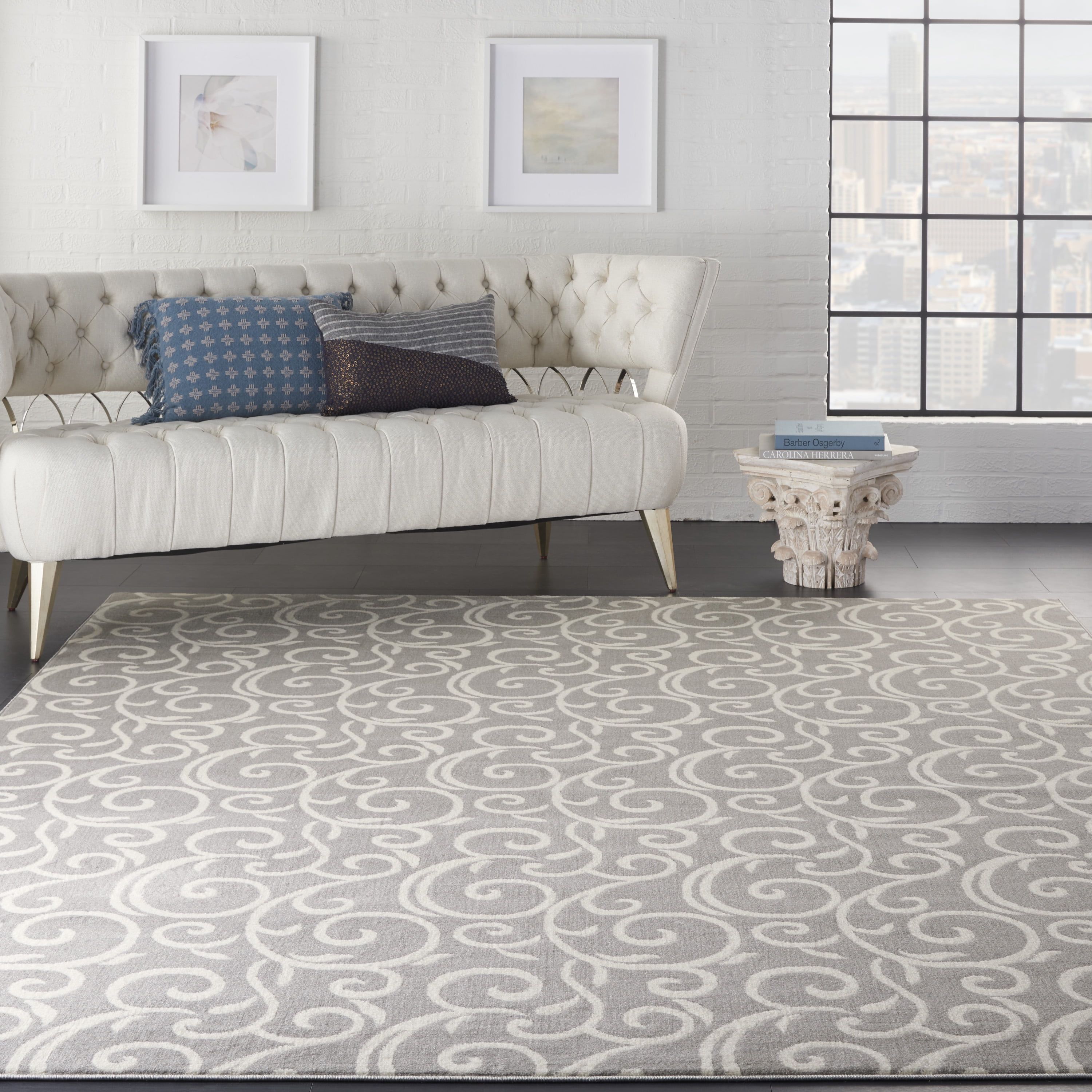 Reversible Abstract Gray Synthetic 8' x 10' Area Rug