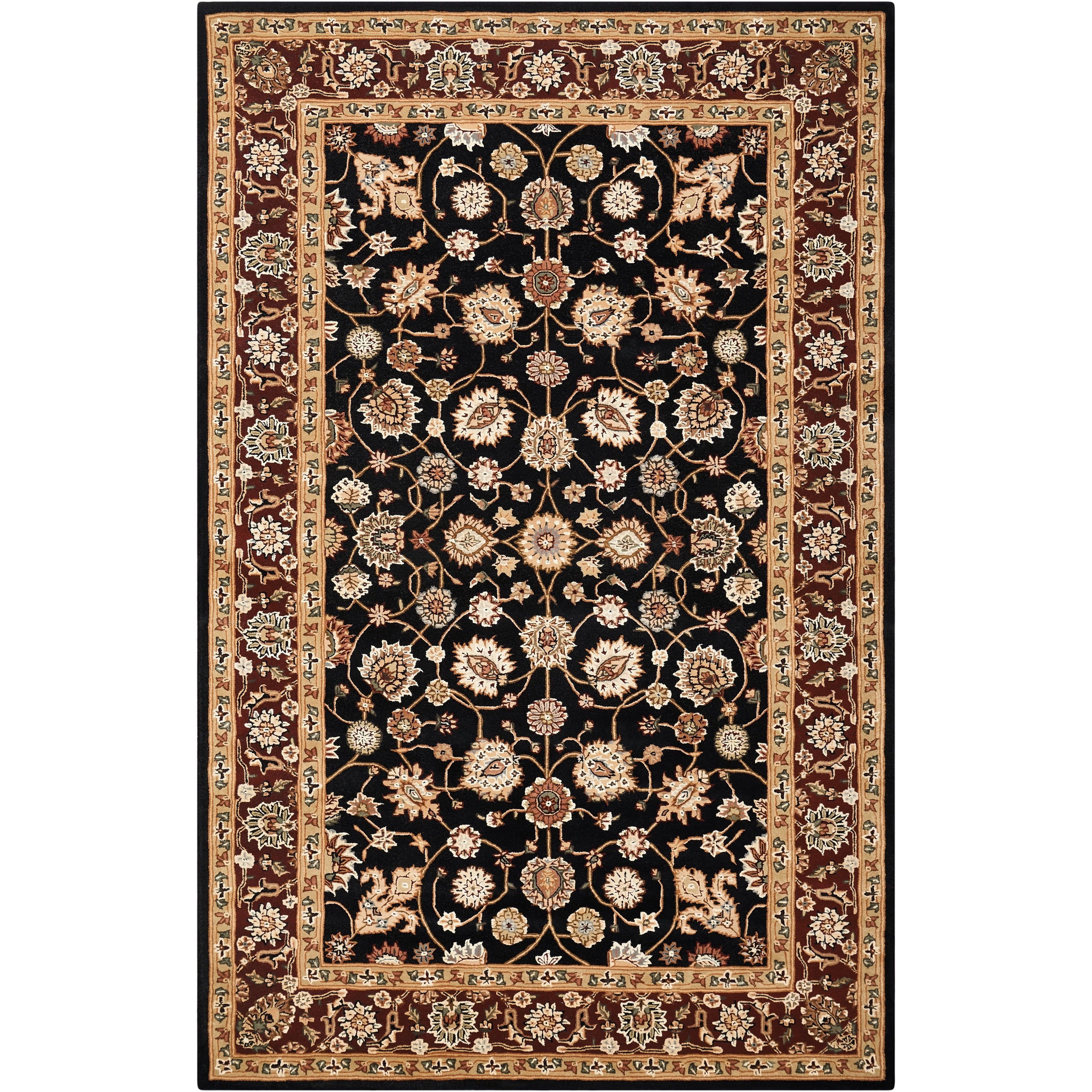 Elegant Traditional Black Wool-Silk Tufted Area Rug, 7'x9'