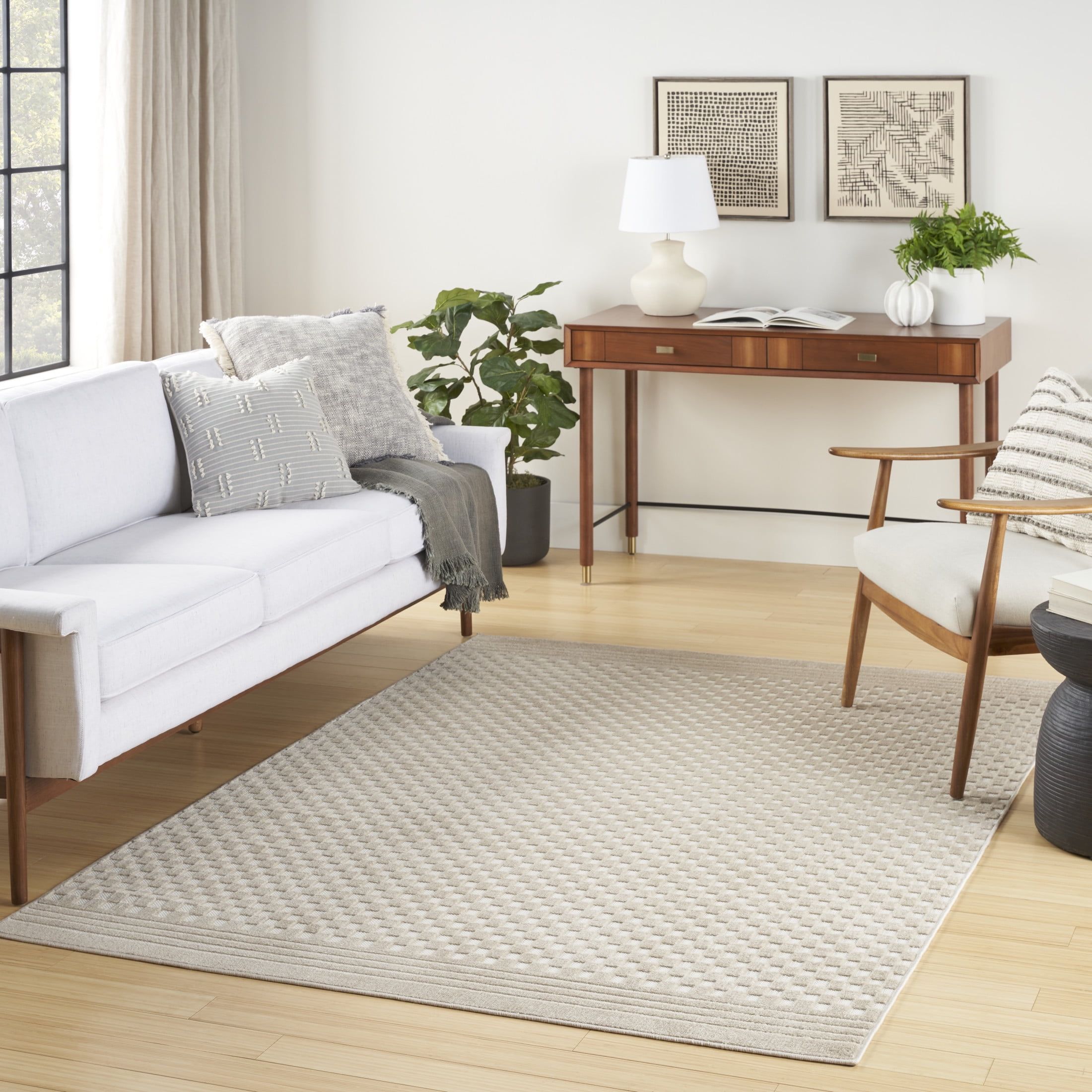 Beige Synthetic Rectangular 5' x 7' Modern Area Rug