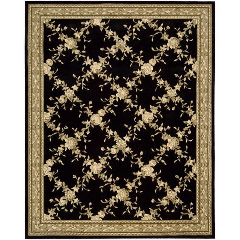 Handmade Black Floral Wool Rectangular Area Rug