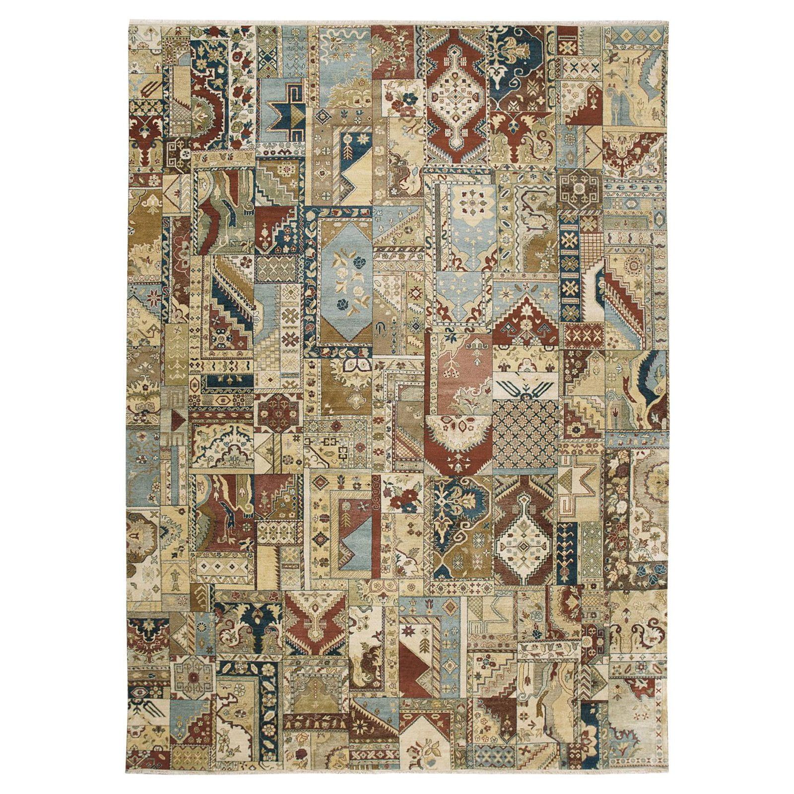 Legend Multicolor Hand-Knotted Wool Patchwork Rug