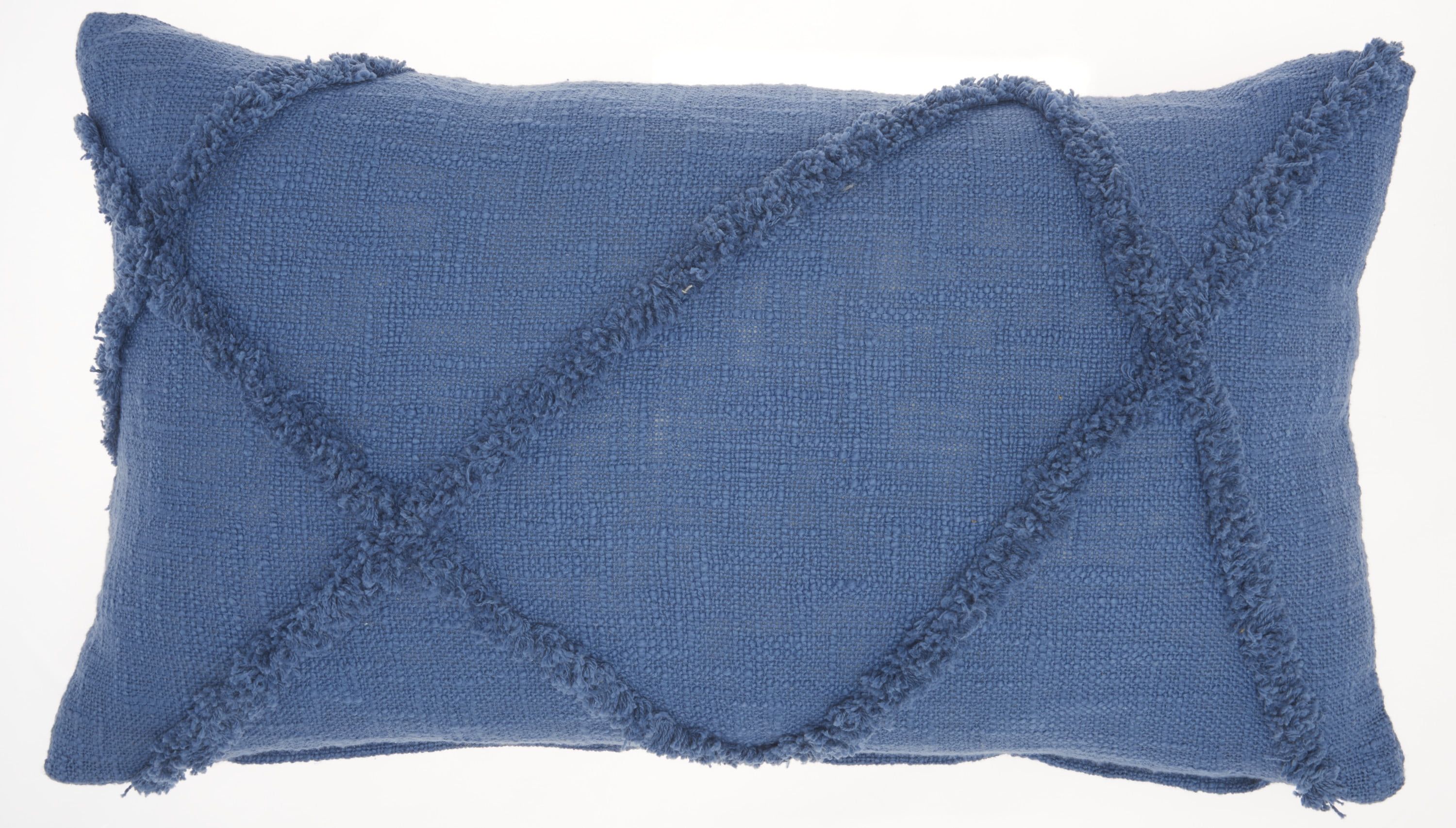 Blue Cotton Rectangular Tufted Throw Pillow Set, 14" x 24"