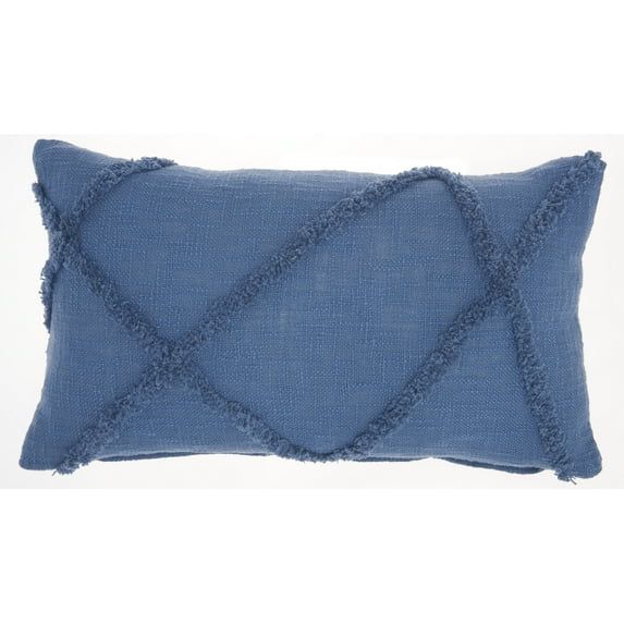 Blue Cotton Rectangular Tufted Throw Pillow Set, 14" x 24"