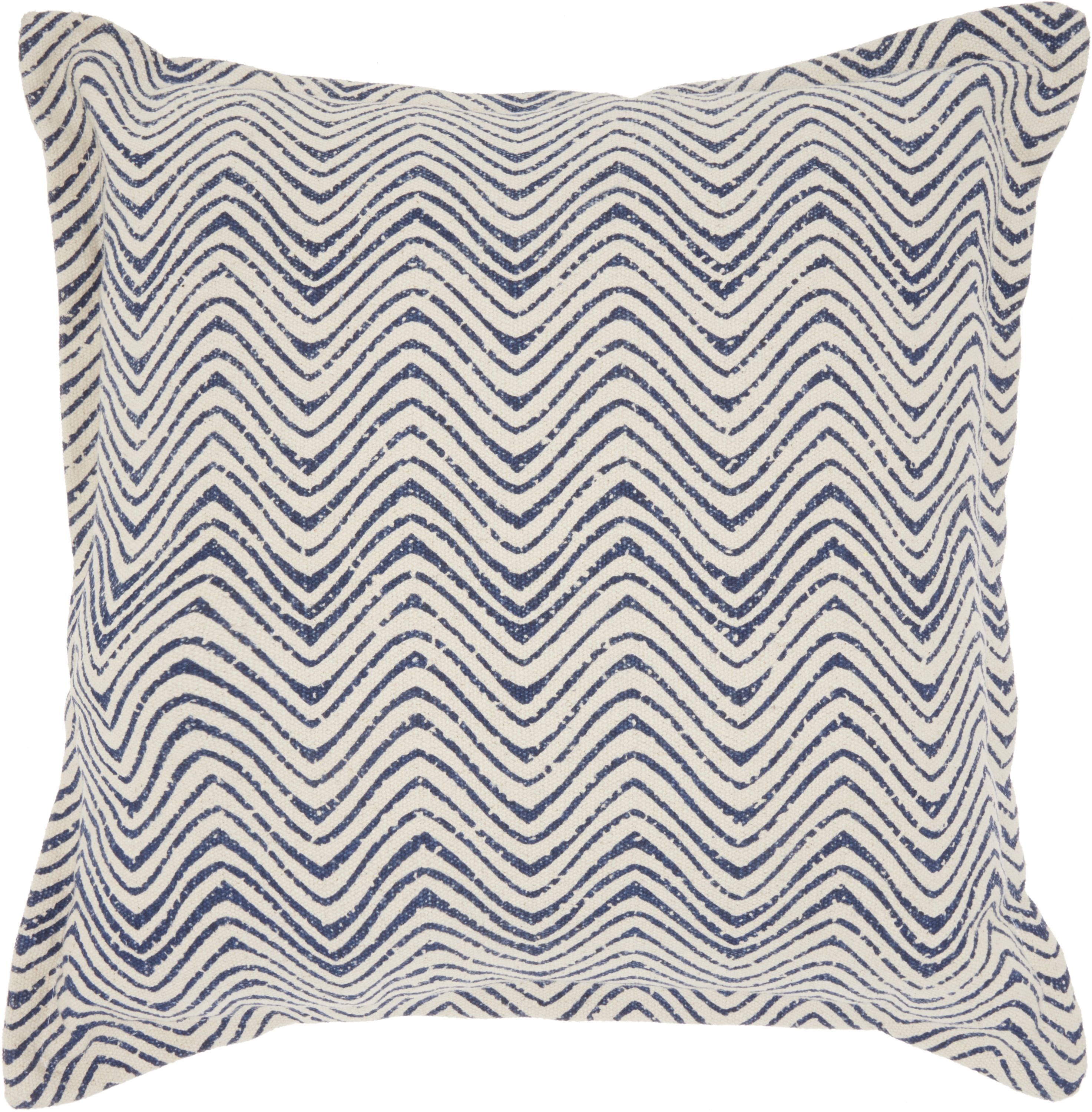 Indigo and Ivory Cotton Chevron 20" Square Throw Pillow