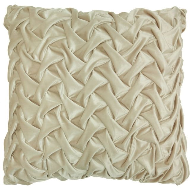 Beige Velvet Pleated Square Decorative Throw Pillow, 22" x 22"