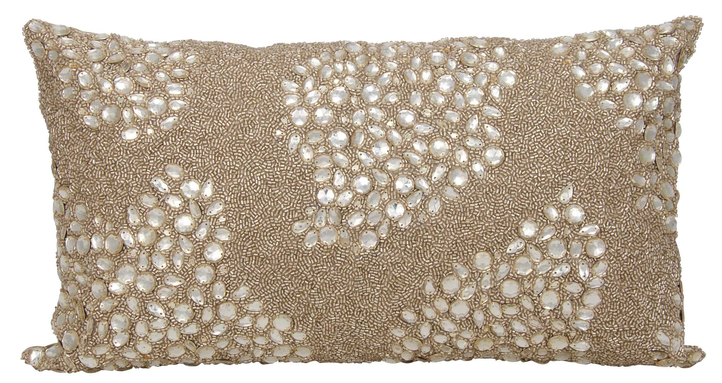 Beige Fully Beaded Rhinestone Throw Pillow