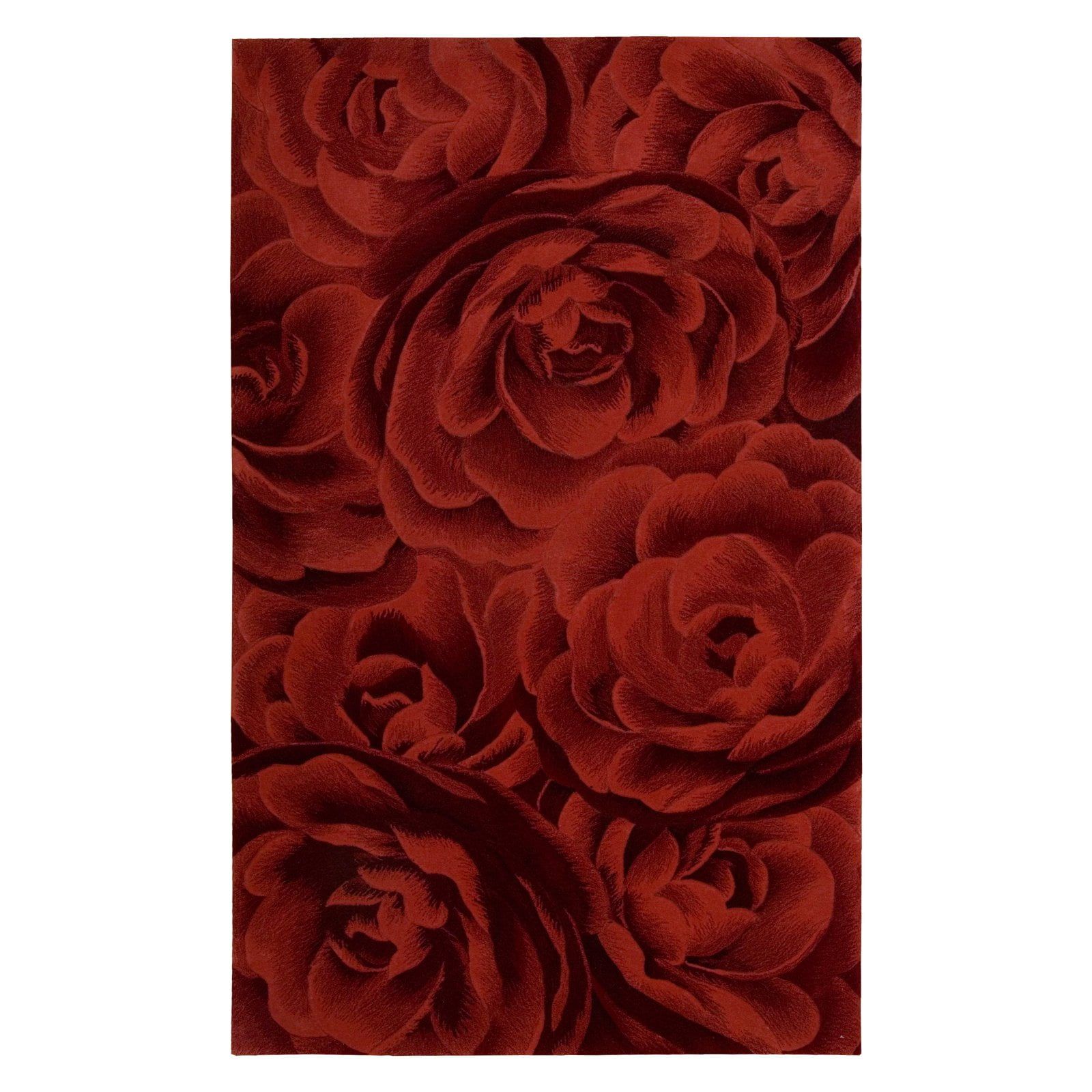 Crimson Floral Tufted Wool and Viscose 5' x 7' Handmade Rug