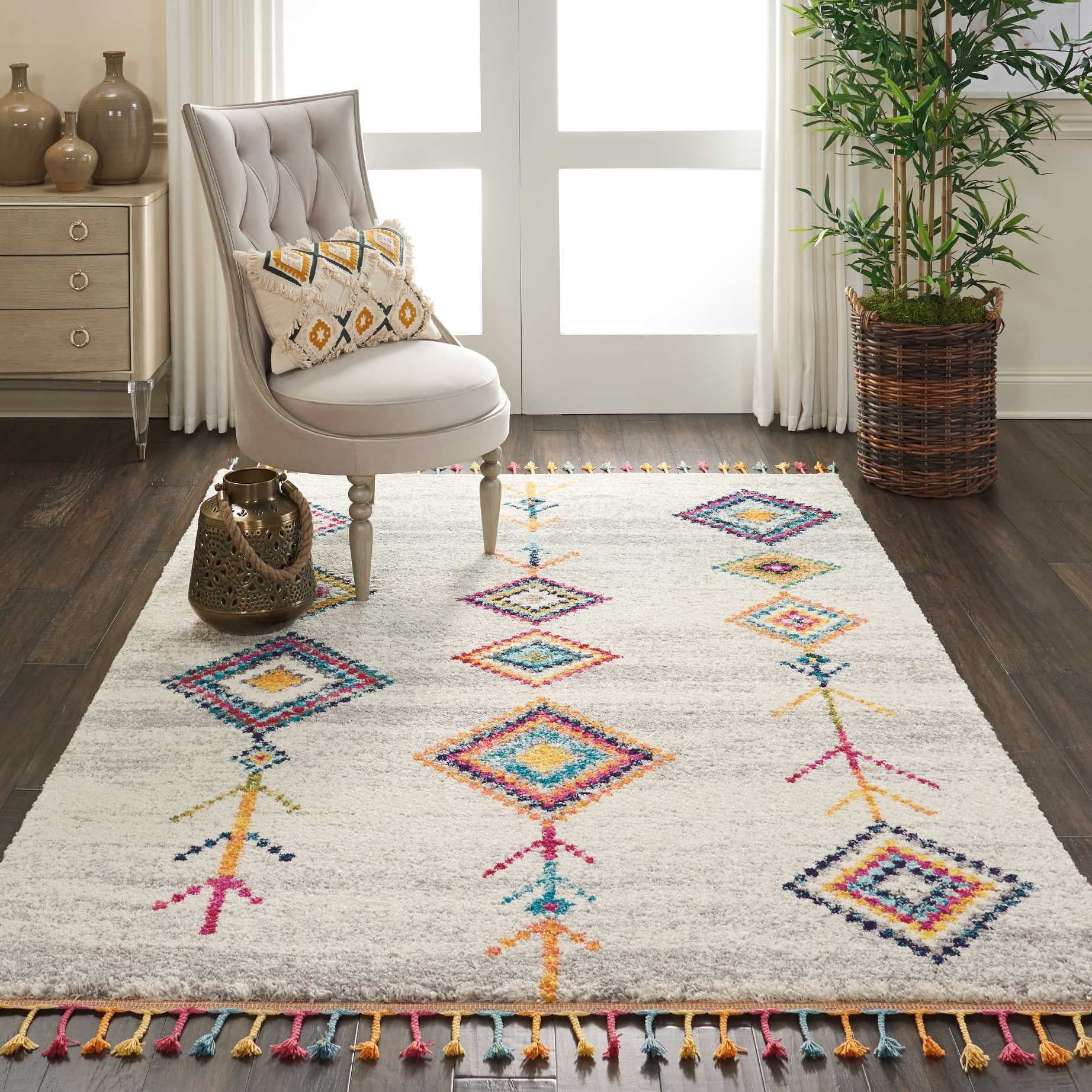 Casbah Kids Cream/Grey Diamond Shag Area Rug 4'x6'