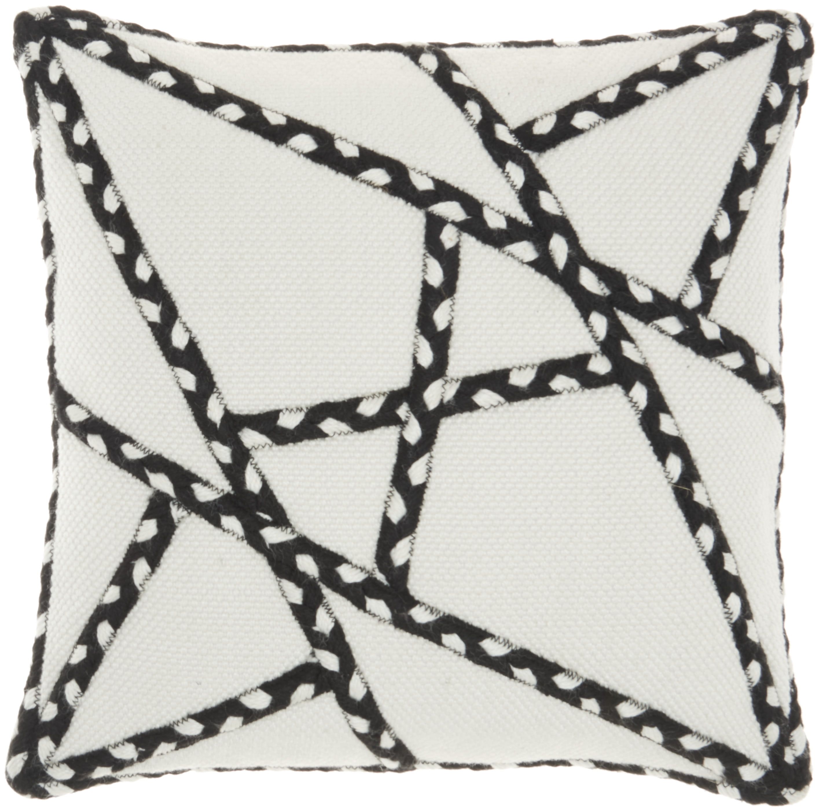 Black and White Geometric Woven Square Throw Pillow, 18" x 18"