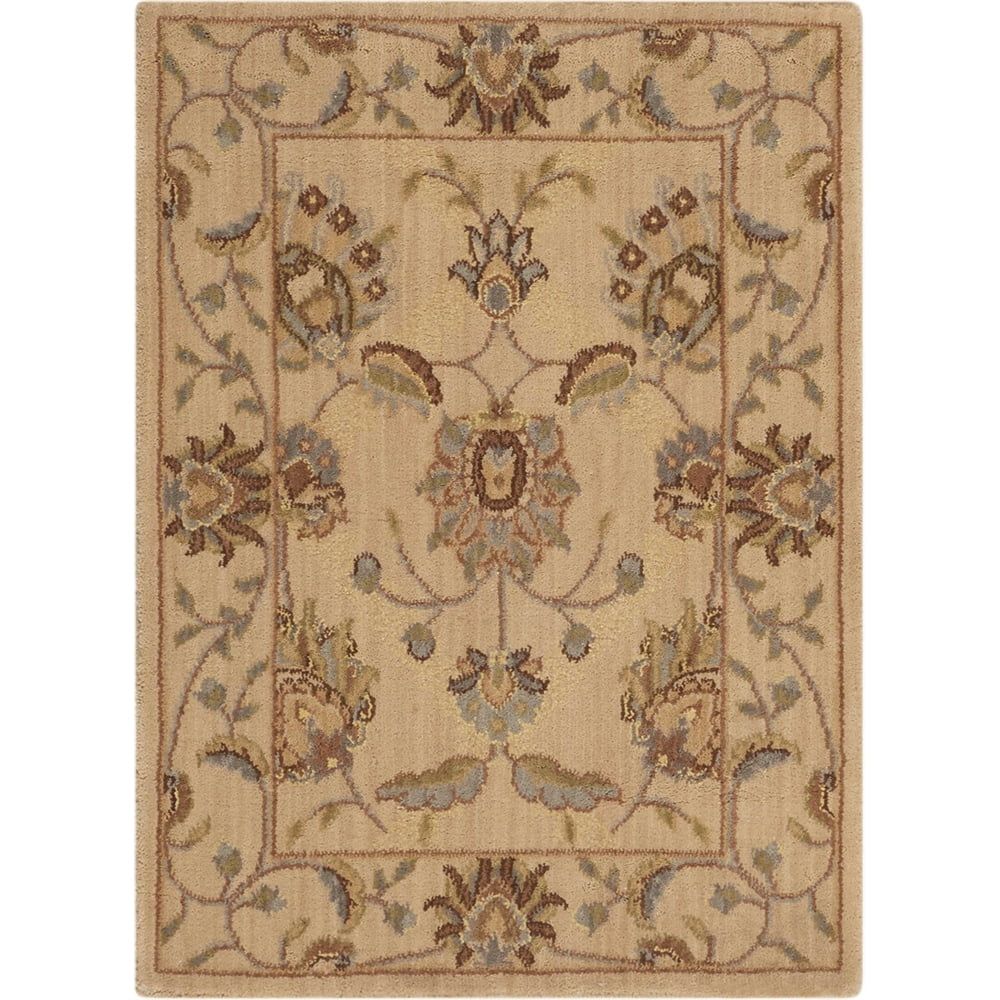 Elegant Ivory 4' x 6' Traditional Persian-Inspired Wool Blend Rug