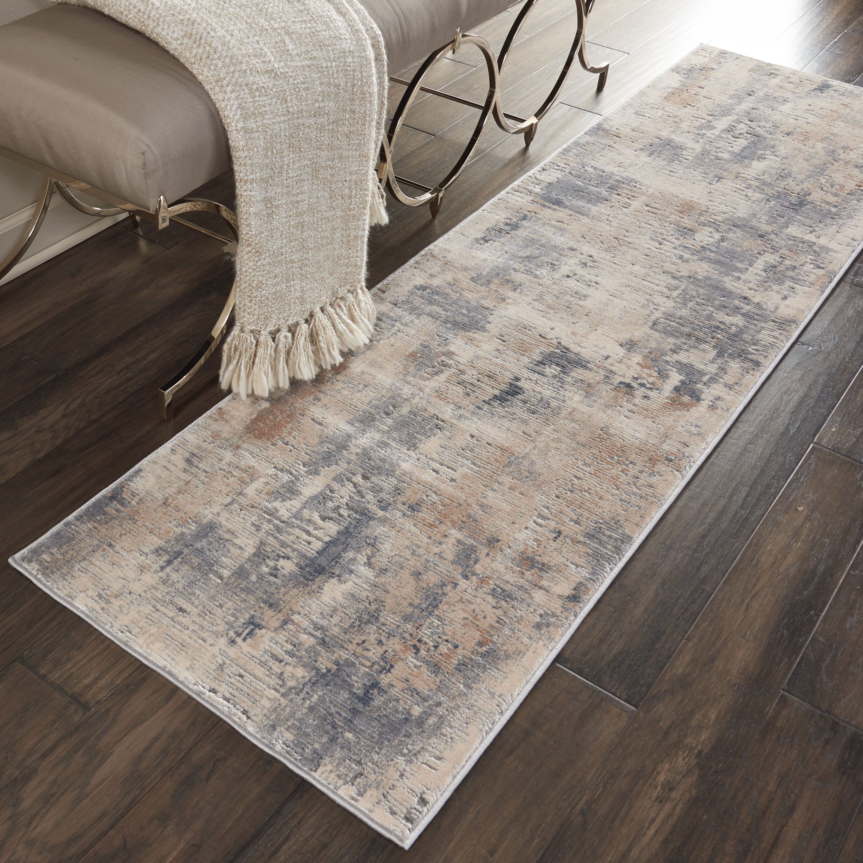 Abstract Urban Loft 26" Handmade Synthetic Runner Rug in Beige/Grey