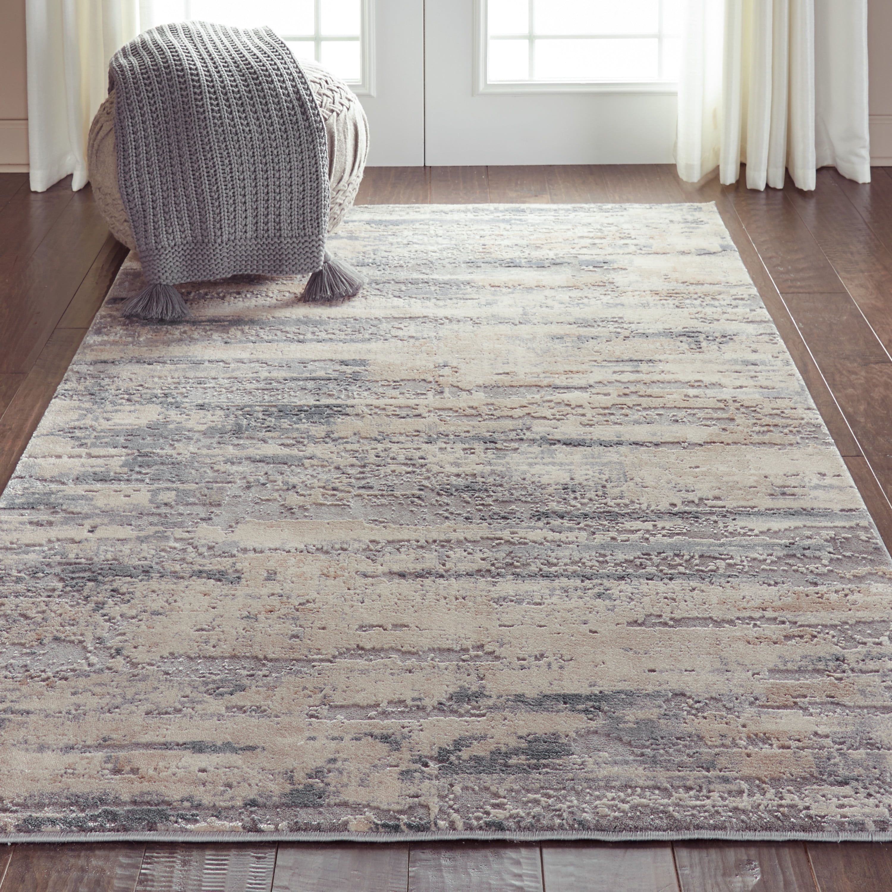 Gray Abstract Synthetic Rectangular Rug 3'11" x 5'11"