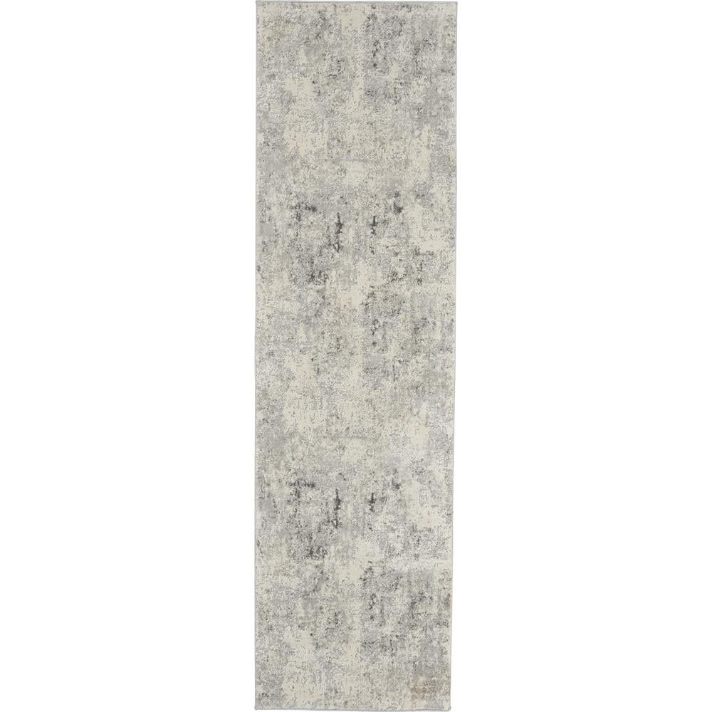 Abstract Elegance Grey & Beige 2'2" x 7'6" Hand-Knotted Runner Rug