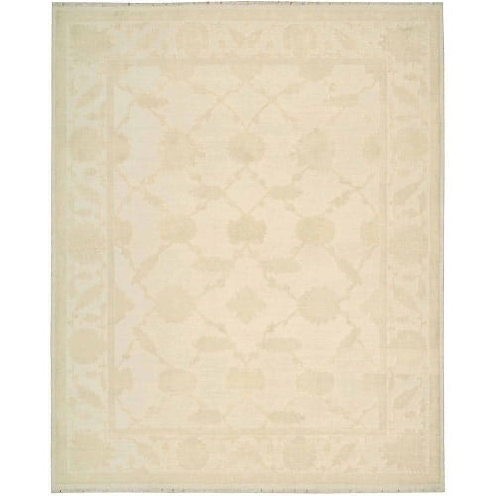 Ivory Floral Hand-Knotted Wool Silk Runner Rug