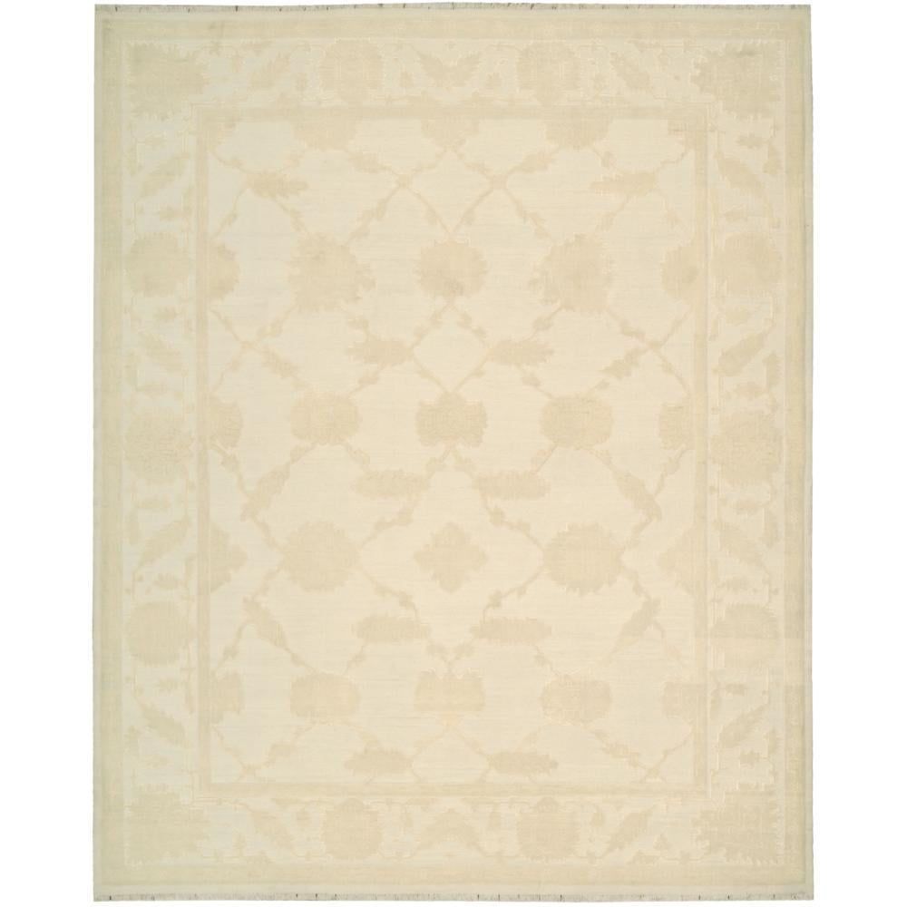 Ivory Floral Hand-Knotted Wool Silk Runner Rug