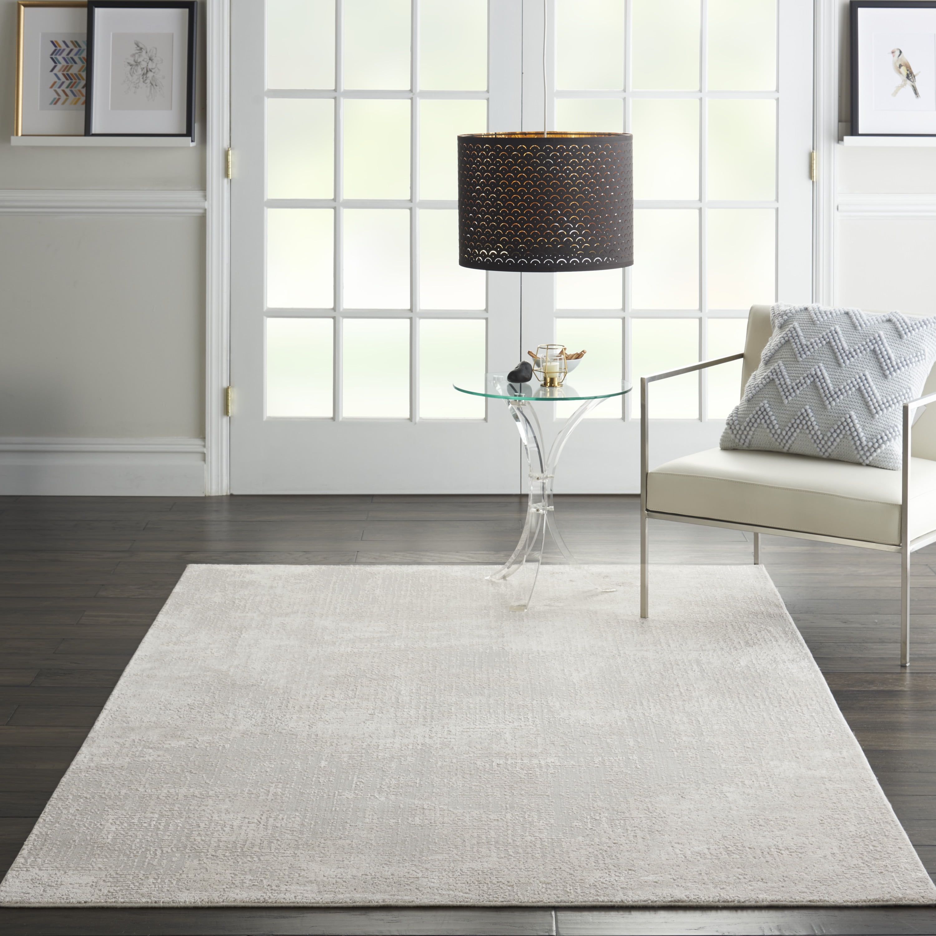 Ivory Grey Abstract Hand-Knotted 5' x 7' Silken Area Rug